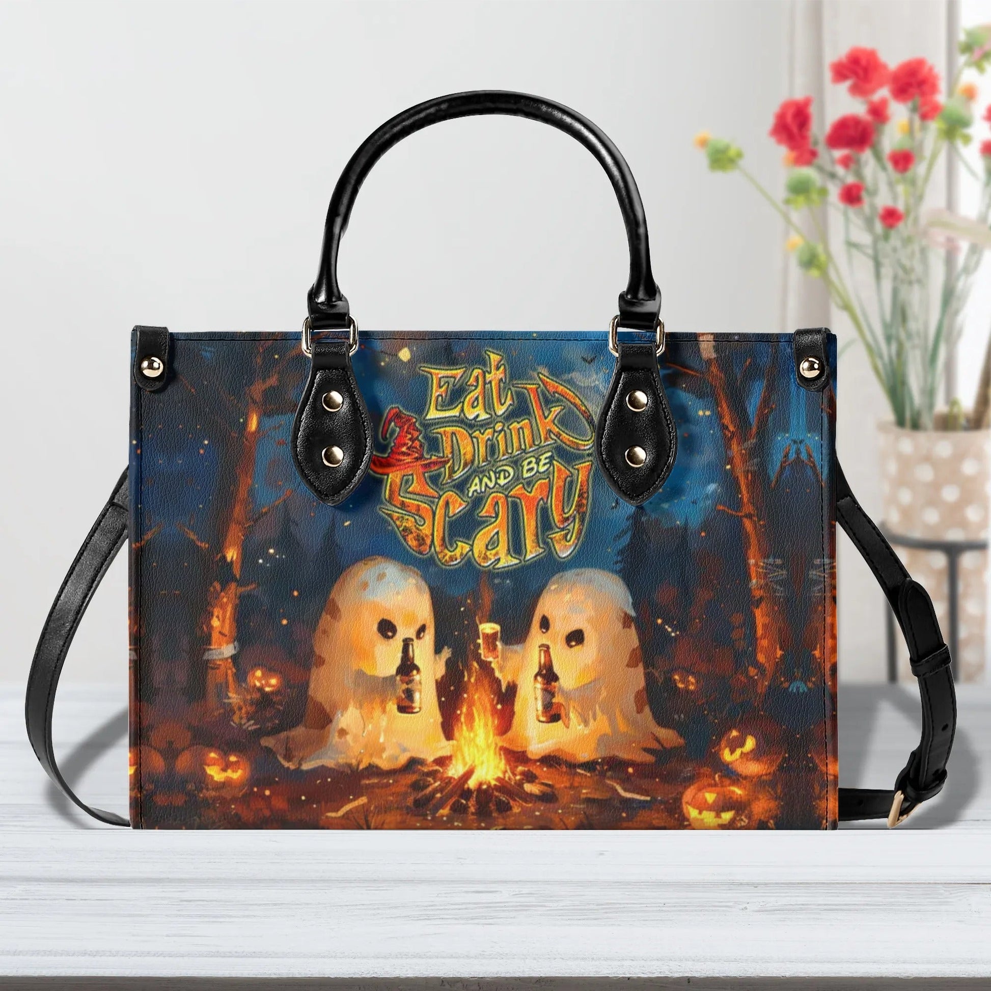 Bigcrowns EAT DRINK AND BE SCARY HALLOWEEN LEATHER HANDBAG YHDU2008244