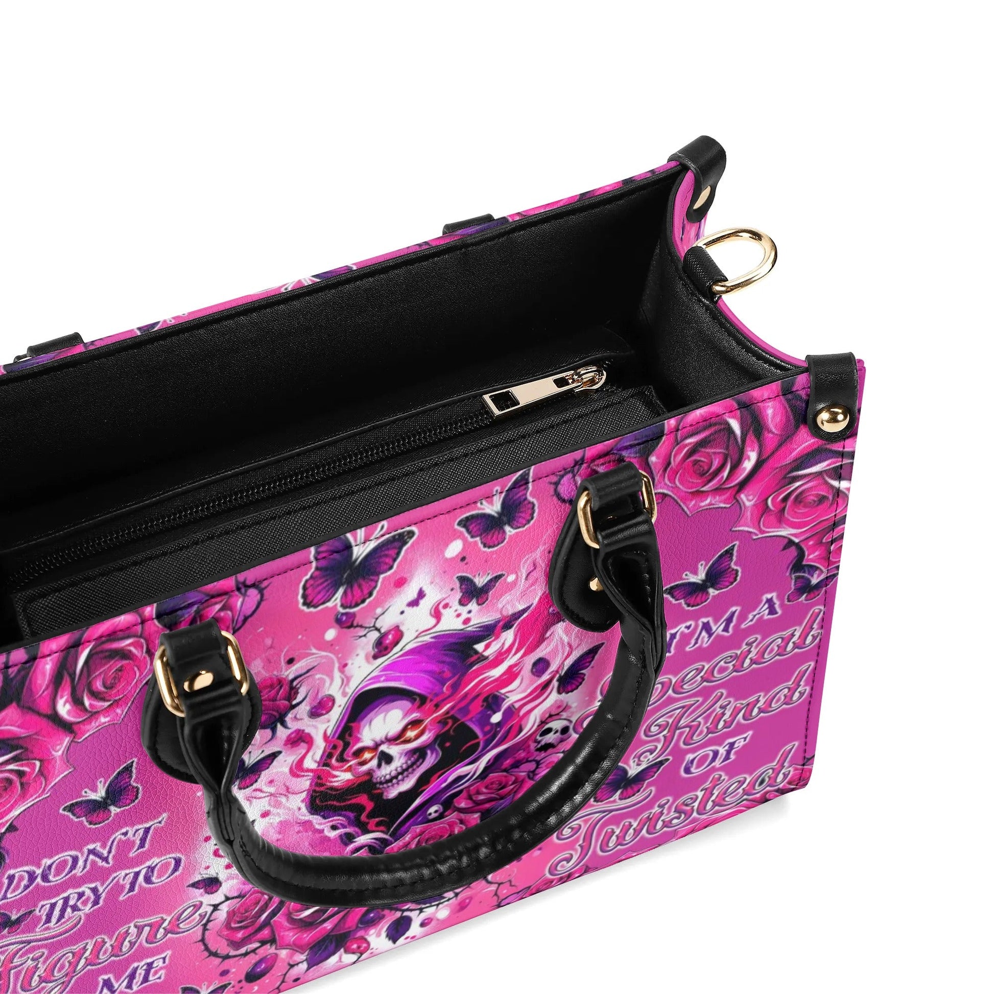 DON'T TRY TO FIGURE ME OUT SKULL REAPER ROSE LEATHER HANDBAG - TLTR3007245