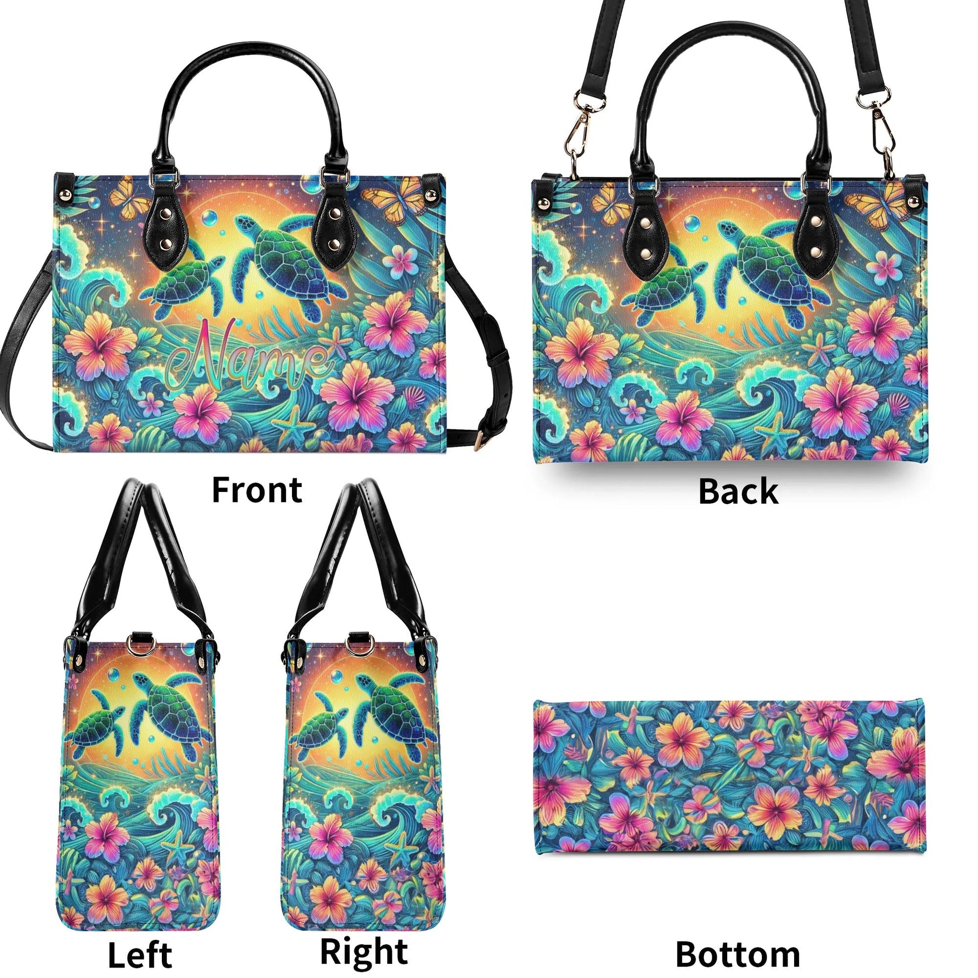 Bigcrowns SEA TURTLE FLOWER LEATHER HANDBAG Z1907244