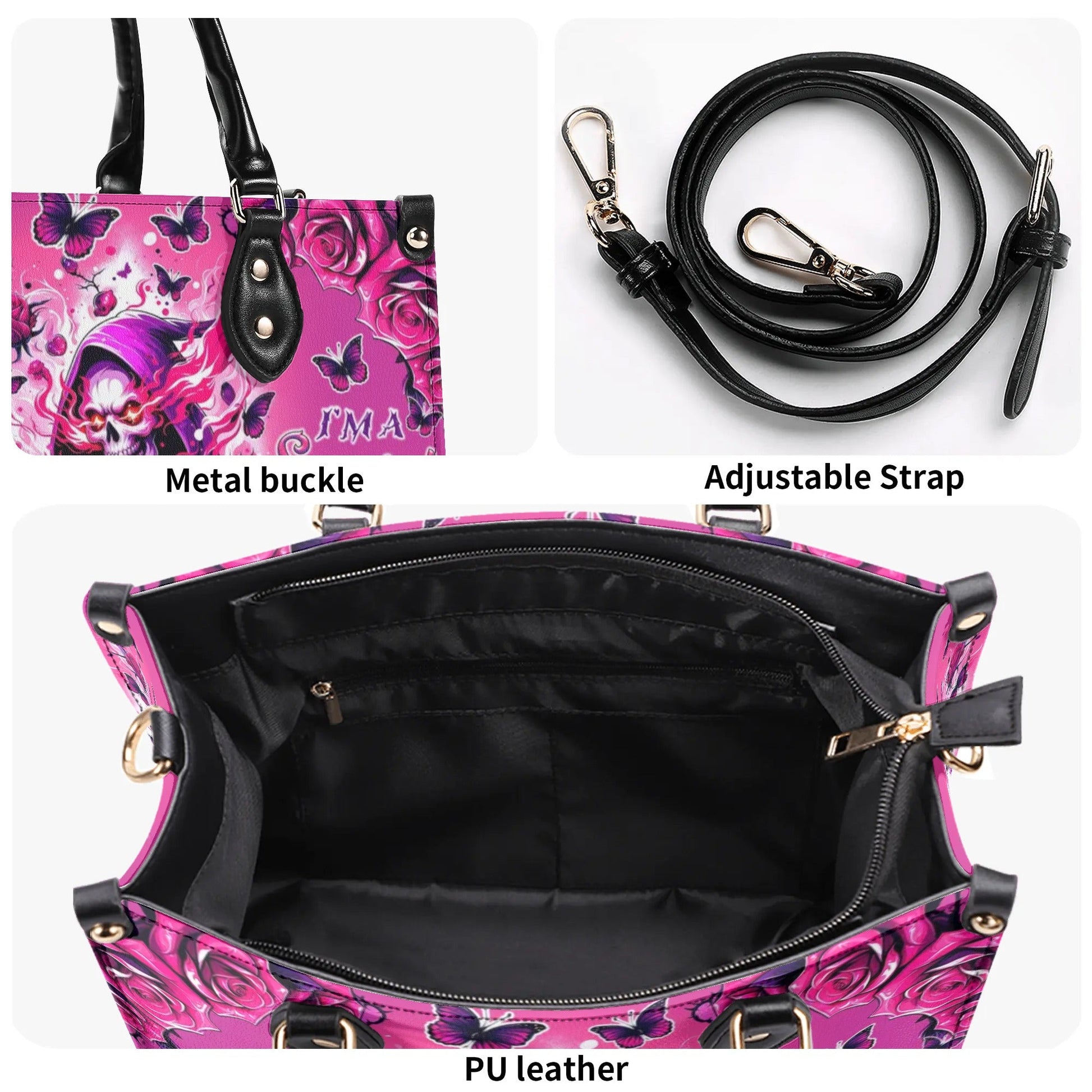 DON'T TRY TO FIGURE ME OUT SKULL REAPER ROSE LEATHER HANDBAG - TLTR3007245