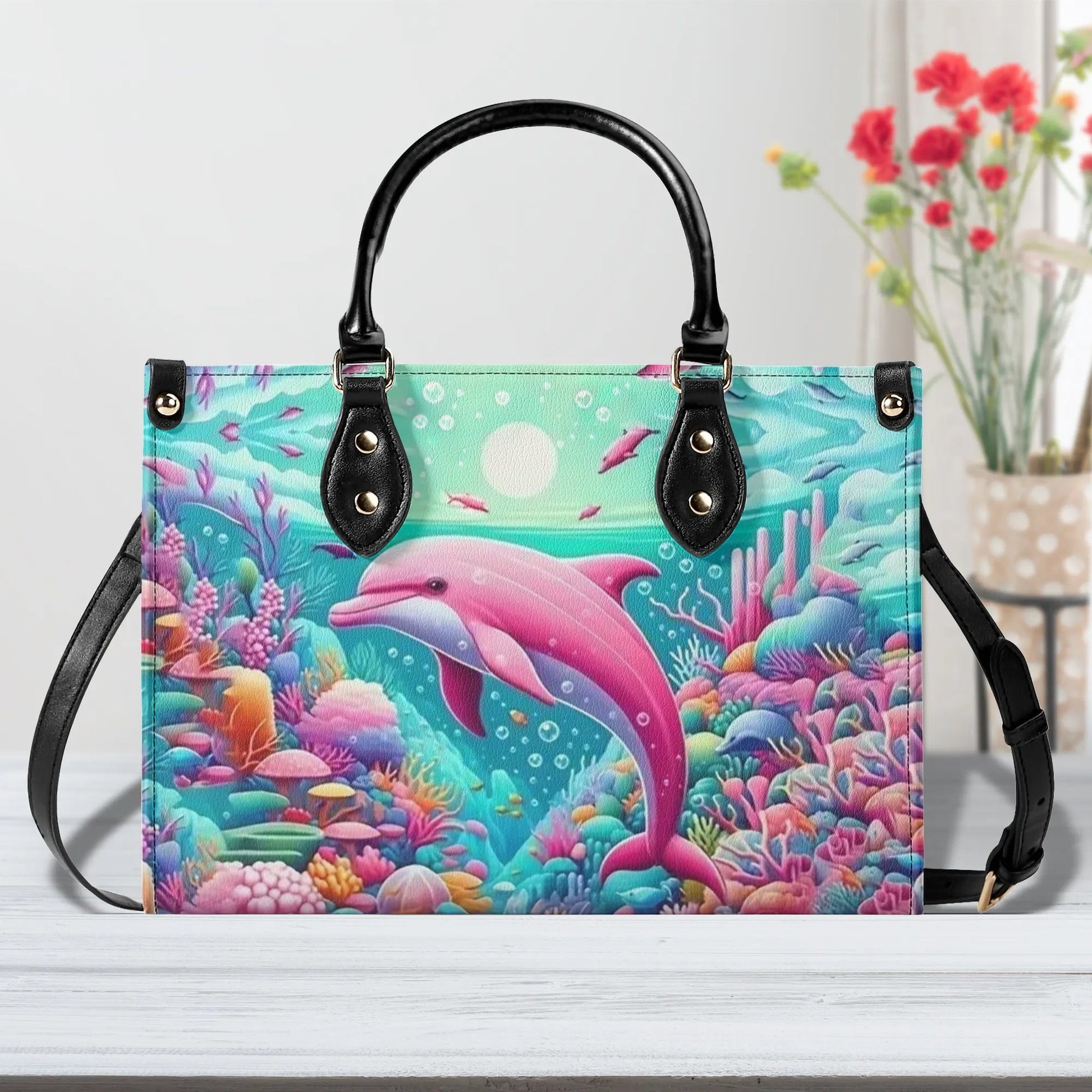 Bigcrowns DOLPHIN IN THE OCEAN LEATHER HANDBAG G0407244