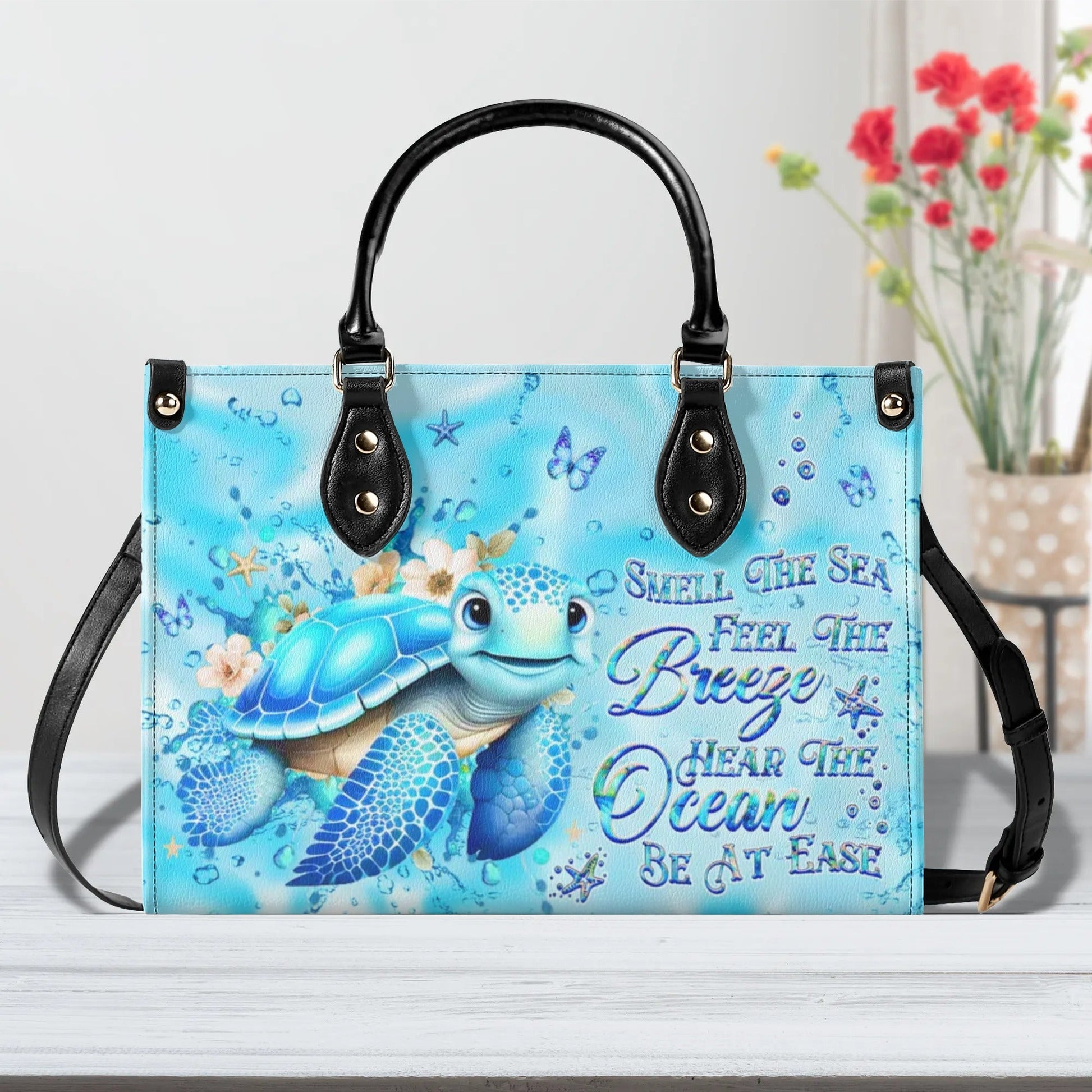 Bigcrowns SMELL THE SEA FEEL THE BREEZE TURTLE LEATHER HANDBAG G1508244