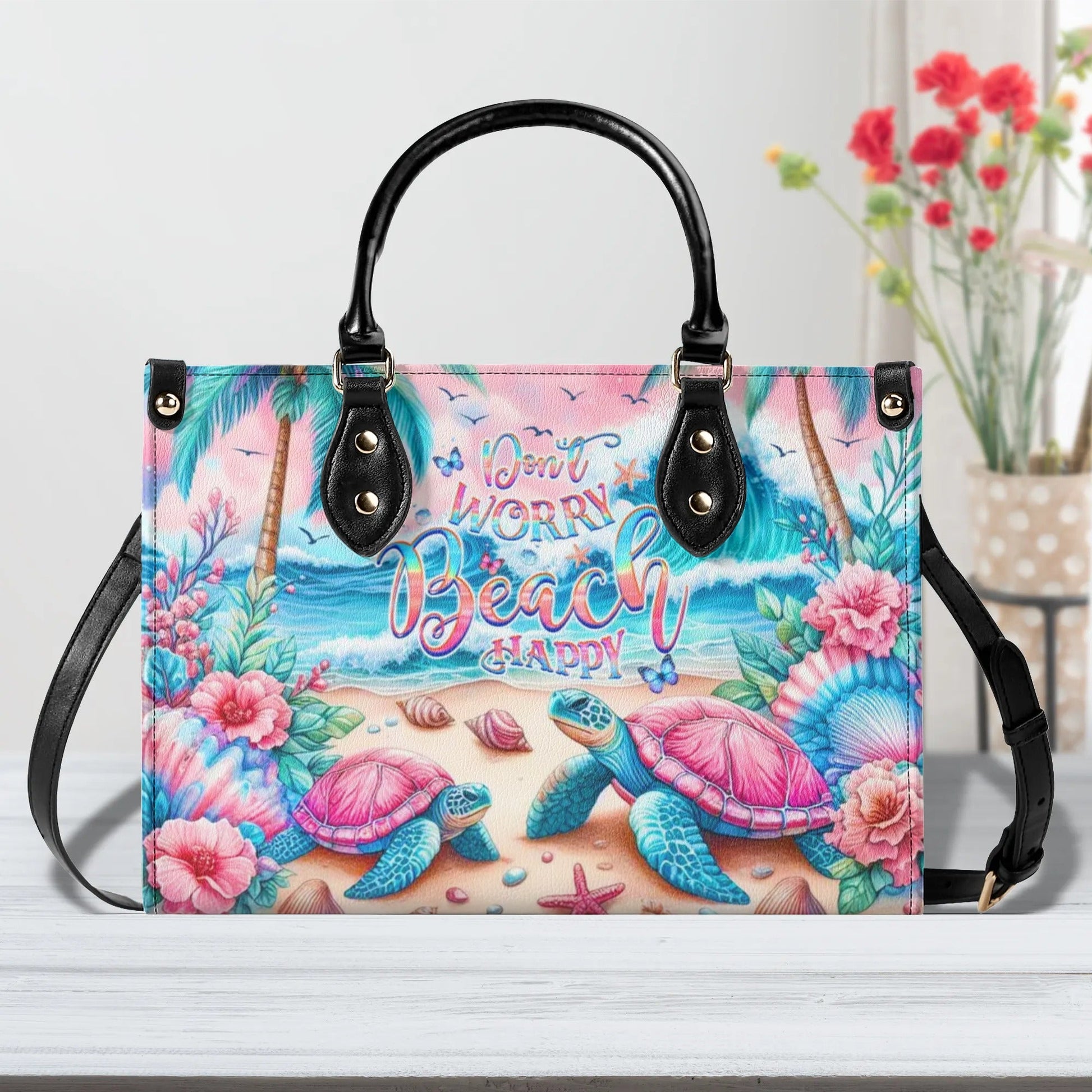 Bigcrowns DON'T WORRY BEACH HAPPY TURTLE LEATHER HANDBAG G3105244