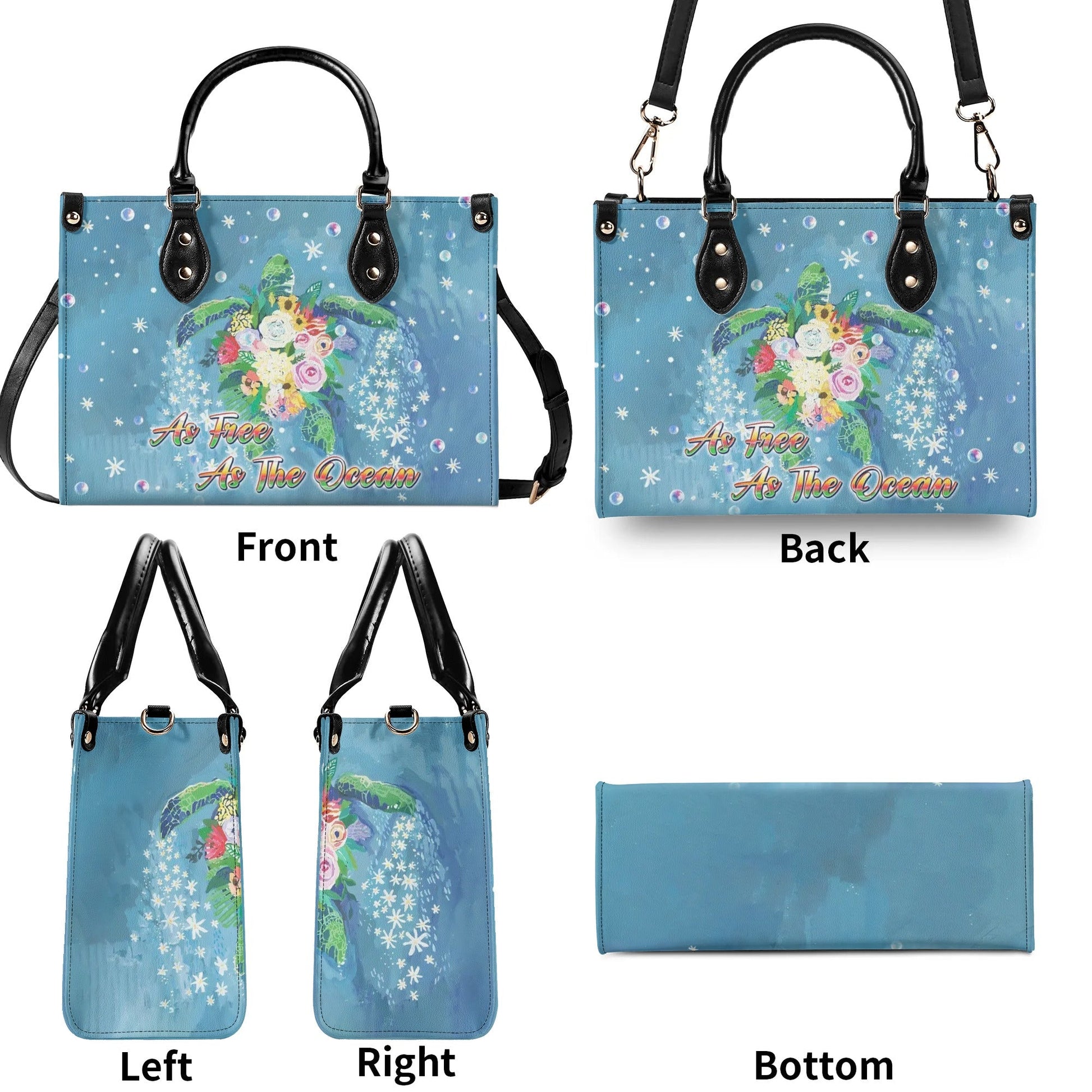Bigcrowns AS FREE AS THE OCEAN TURTLE LEATHER HANDBAG TLPQ1009241