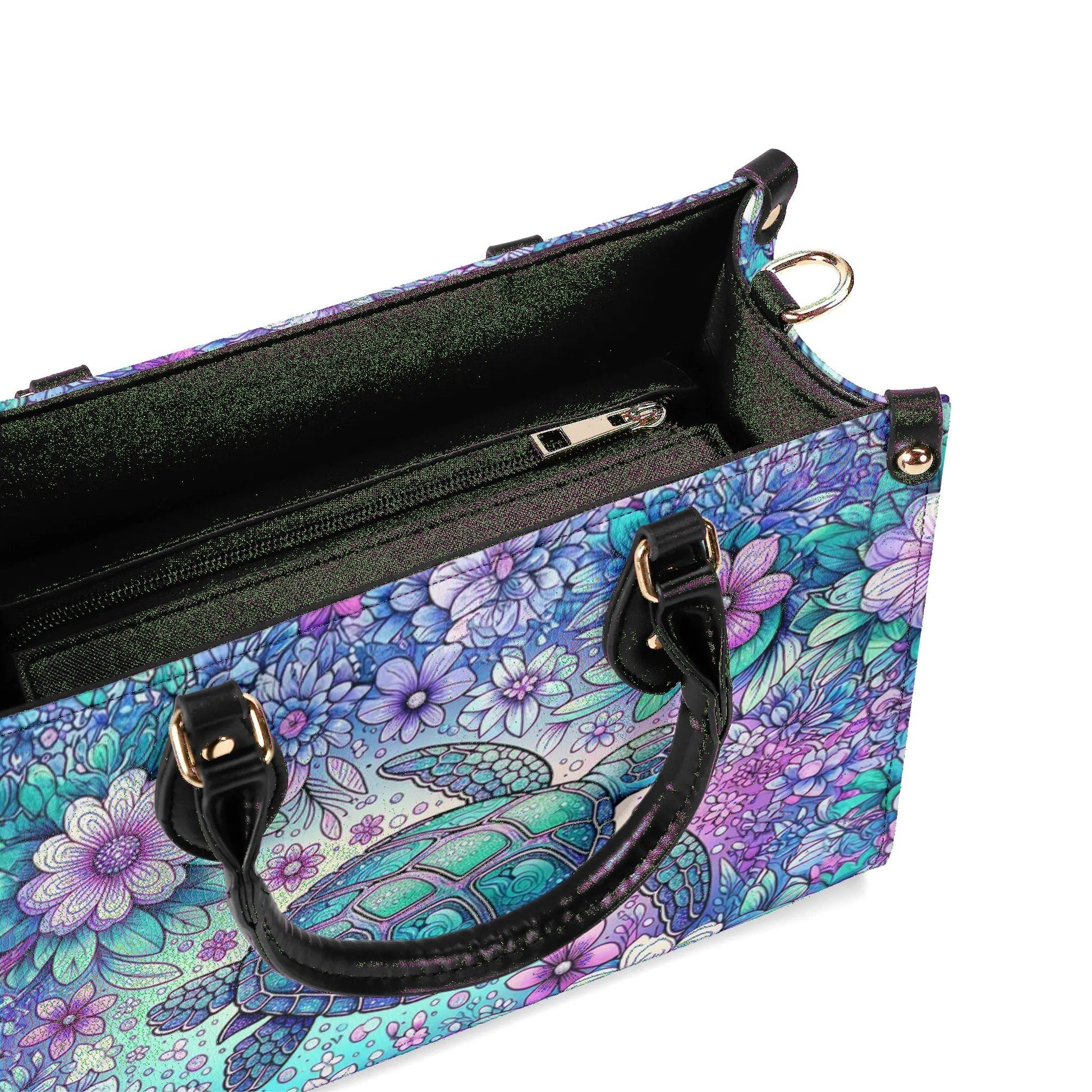 Bigcrowns SEA TURTLE FLORAL LEATHER HANDBAG T1206245