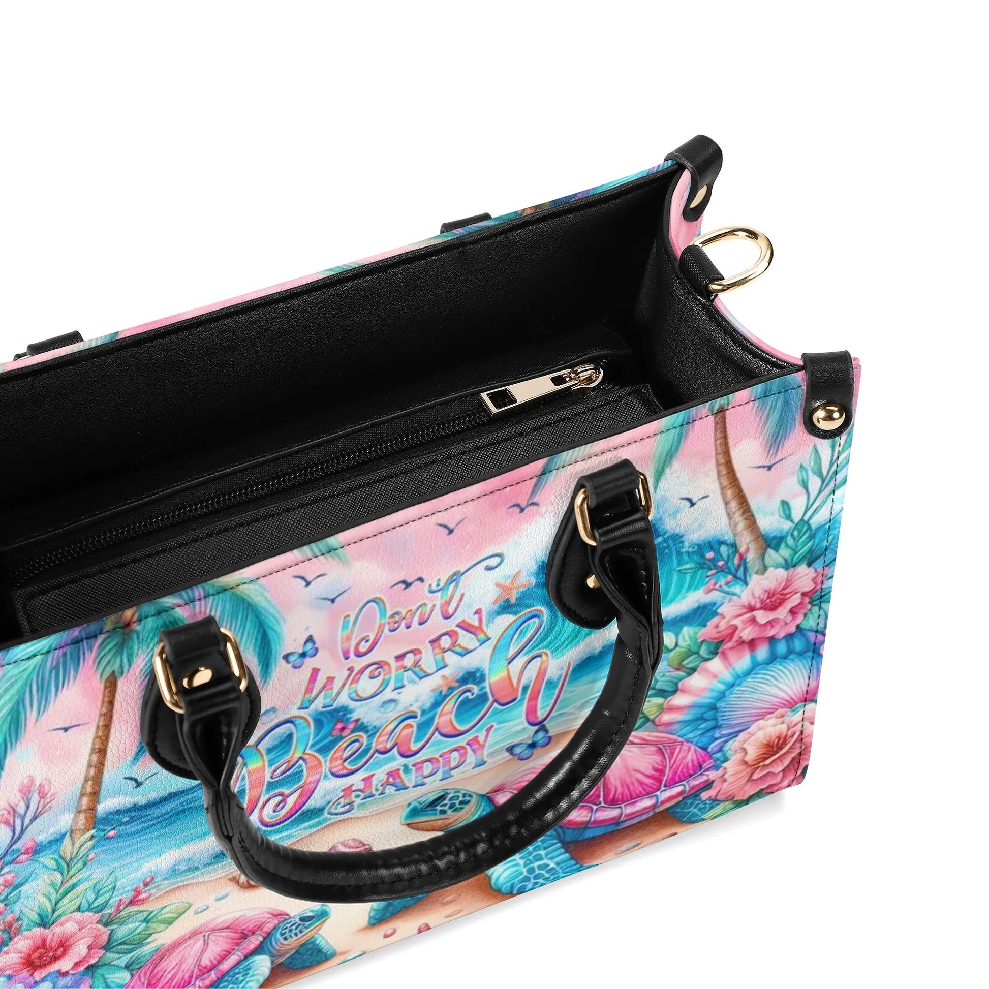 Bigcrowns DON'T WORRY BEACH HAPPY TURTLE LEATHER HANDBAG G3105244