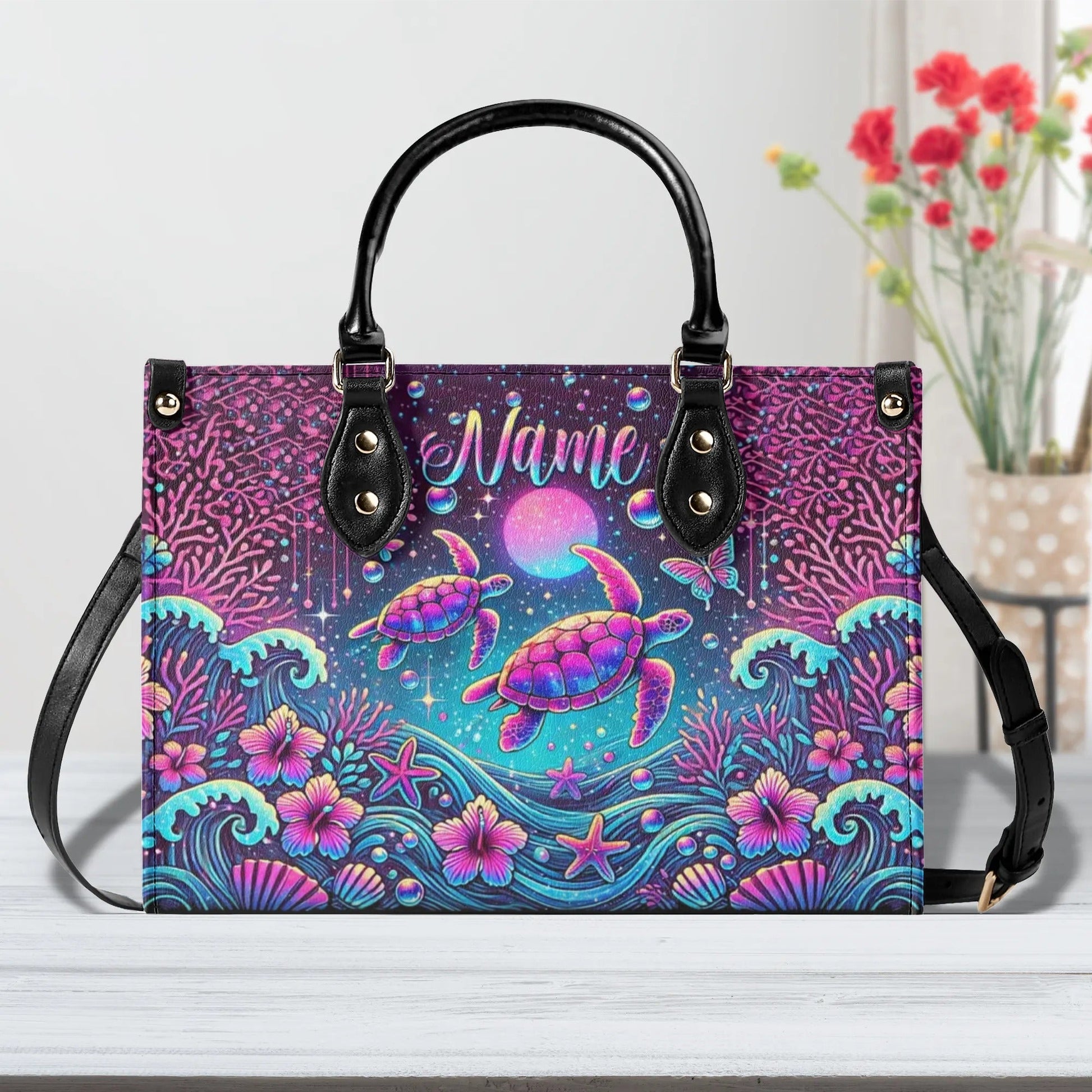 Bigcrowns SEA TURTLE UNDER MOON LEATHER HANDBAG TLPQ2307242