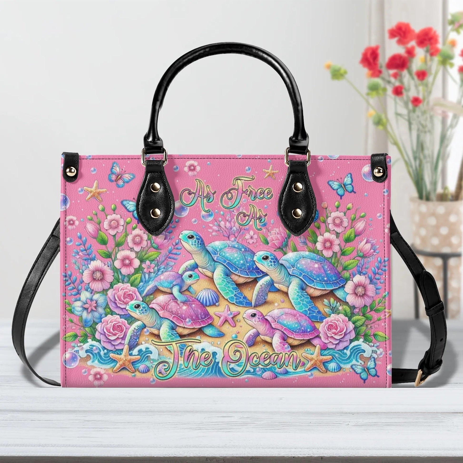 Bigcrowns AS FREE AS THE OCEAN TURTLE LEATHER HANDBAG TLPQ0907244