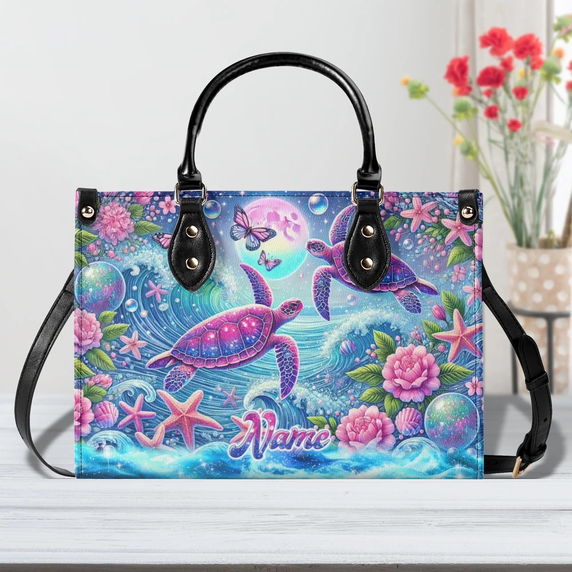 Bigcrowns SEA TURTLE UNDER MOON LEATHER HANDBAG W1807243