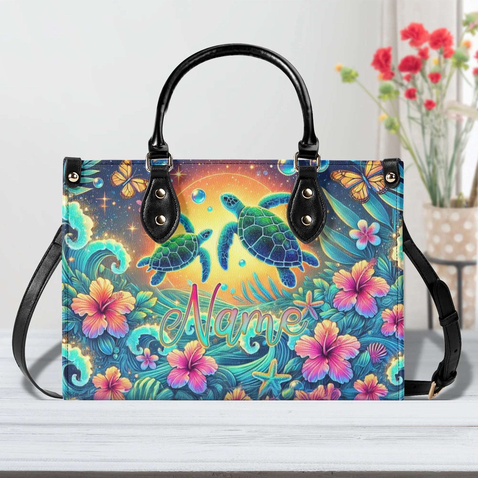 Bigcrowns SEA TURTLE FLOWER LEATHER HANDBAG Z1907244