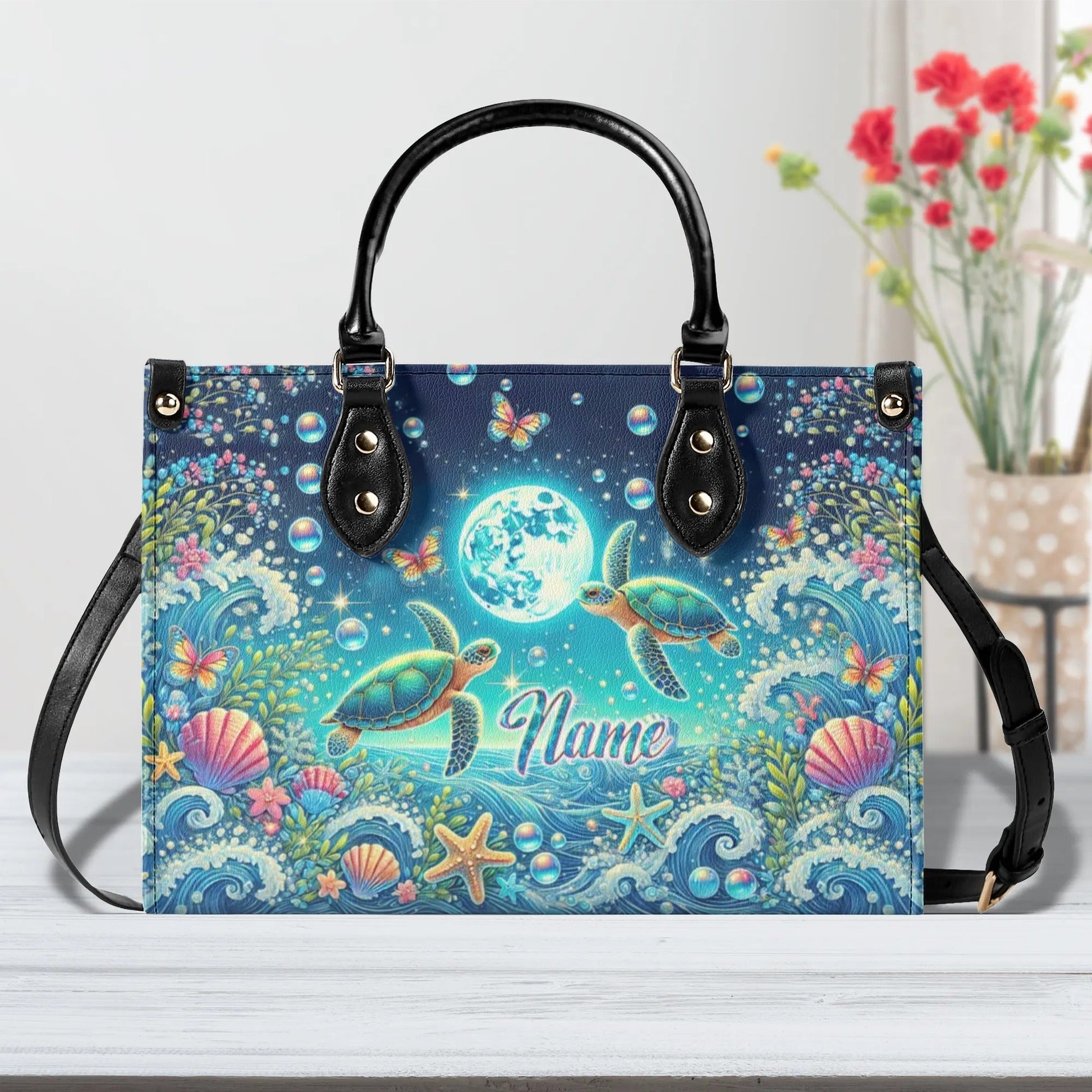Bigcrowns SEA TURTLE MOON LEATHER HANDBAG T2606245