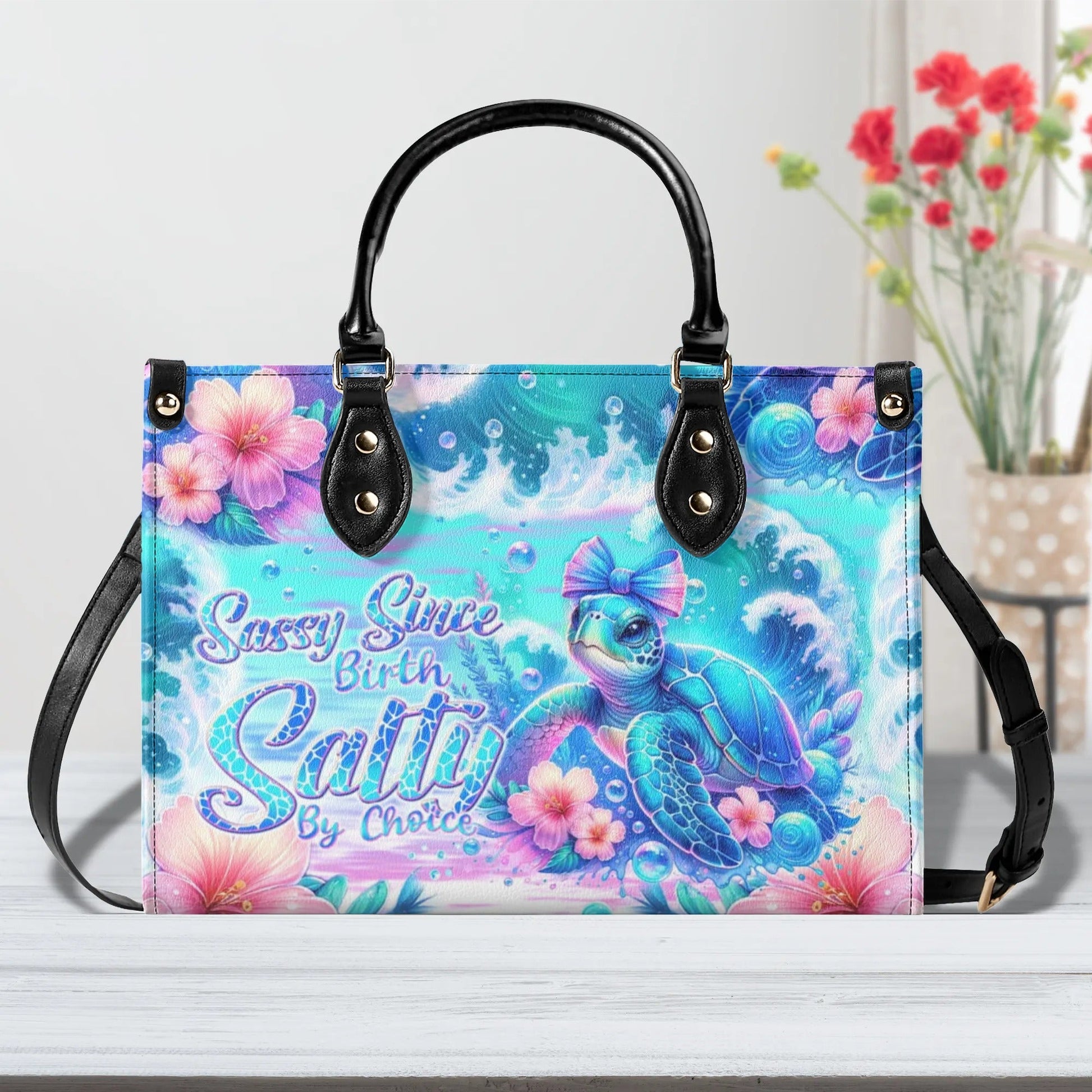 Bigcrowns SASSY SINCE BIRTH SALTY BY CHOICE TURTLE LEATHER HANDBAG T1408244