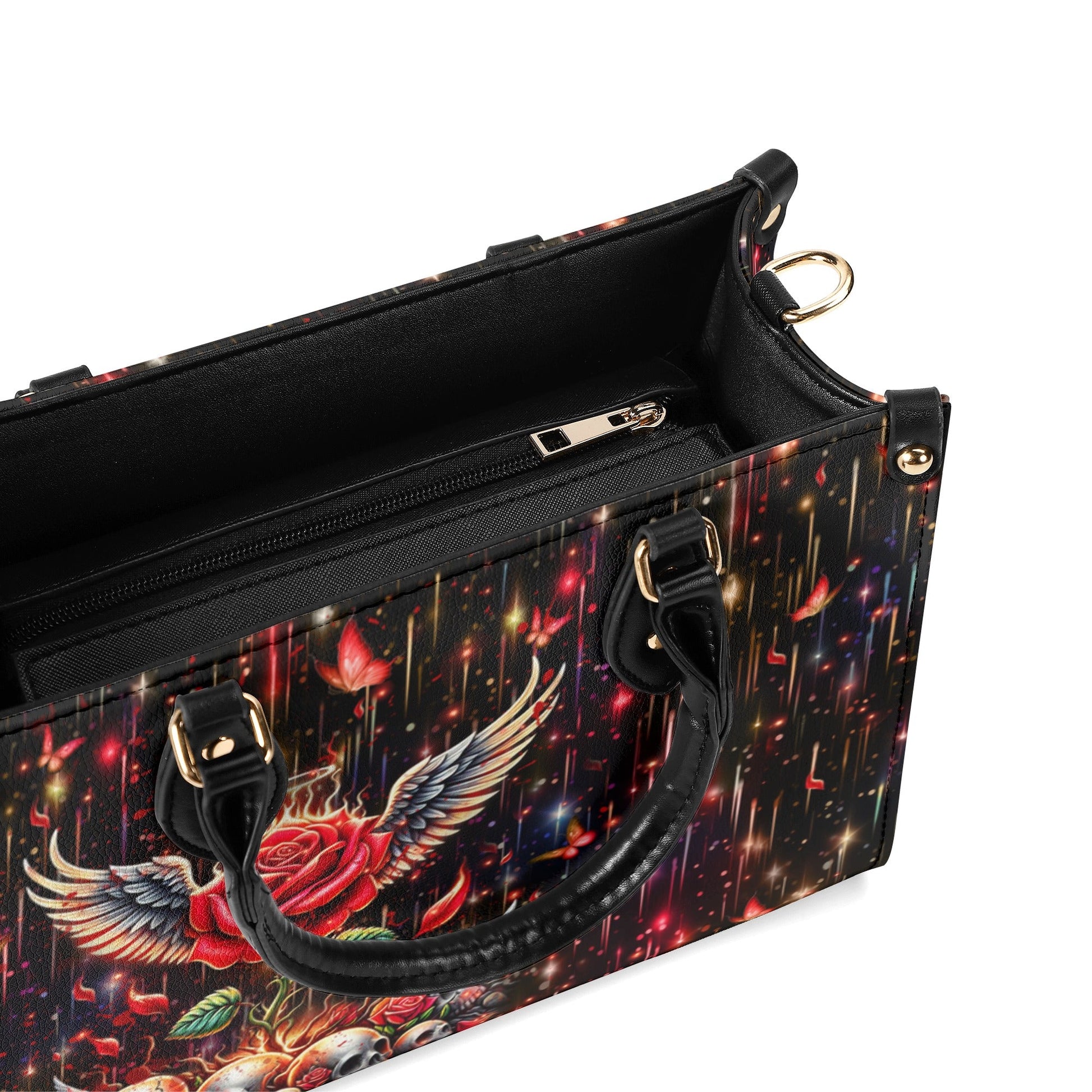 SKULL ROSE WINGS LEATHER HANDBAG - YHHN0611245