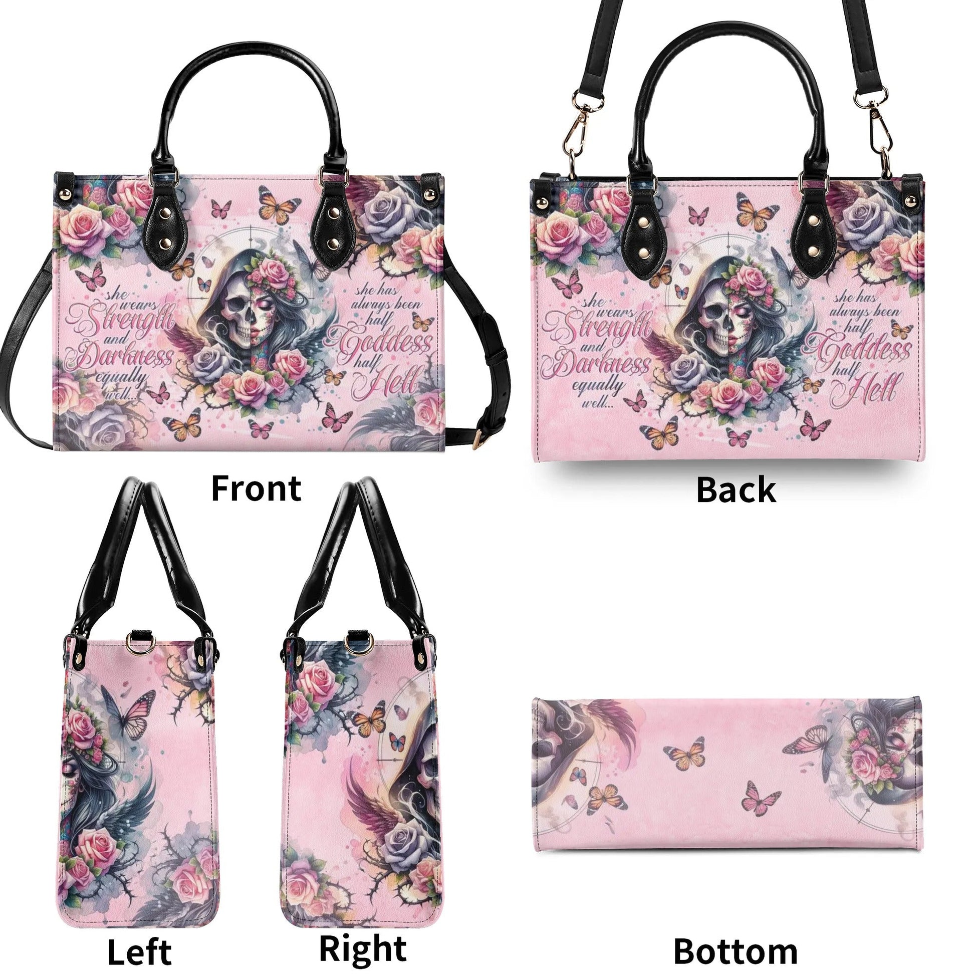 SHE WEARS STRENGTH AND DARKNESS SKULL LEATHER HANDBAG - TLNO0706244