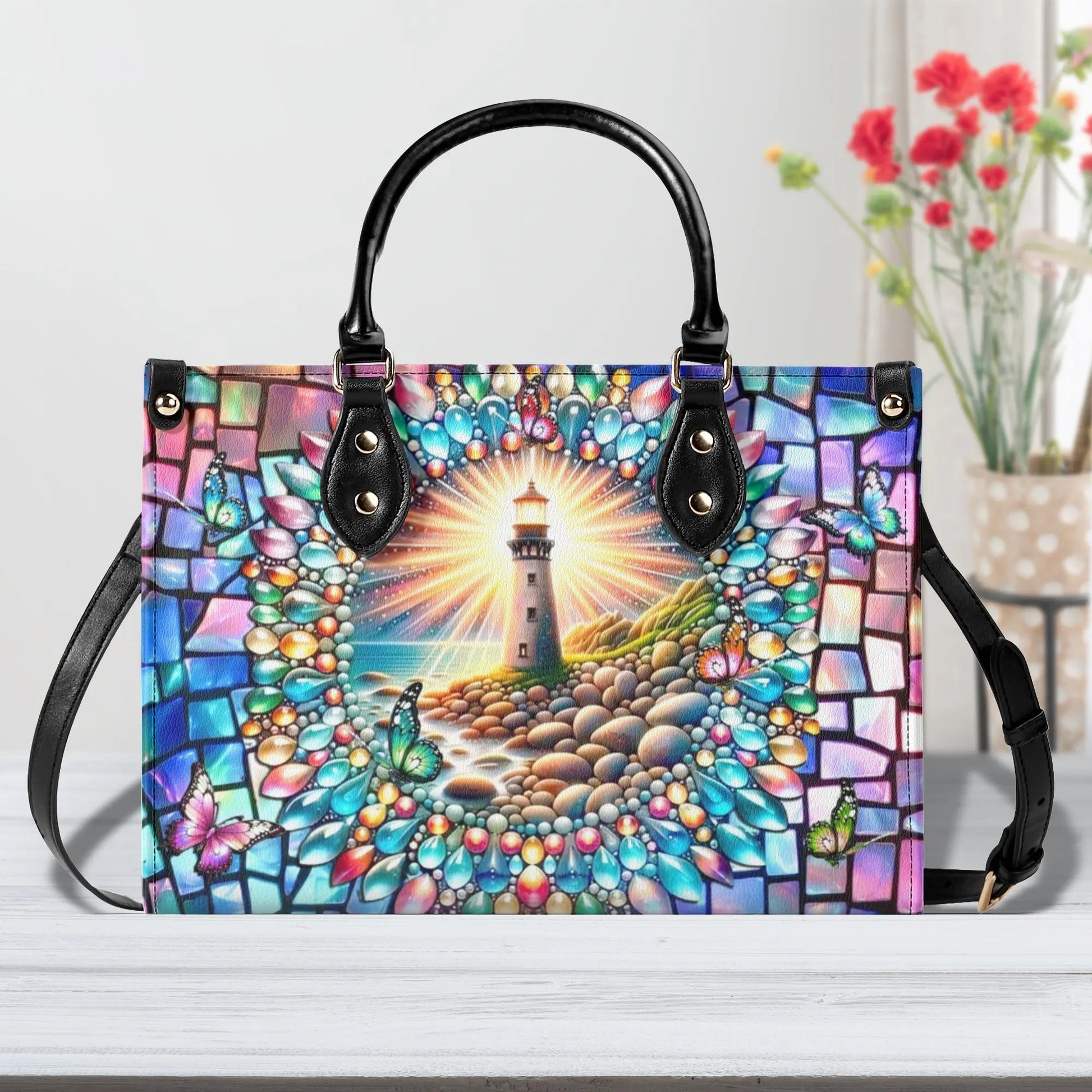 Bigcrowns LIGHTHOUSE STAINED GLASS LEATHER HANDBAG T1106242