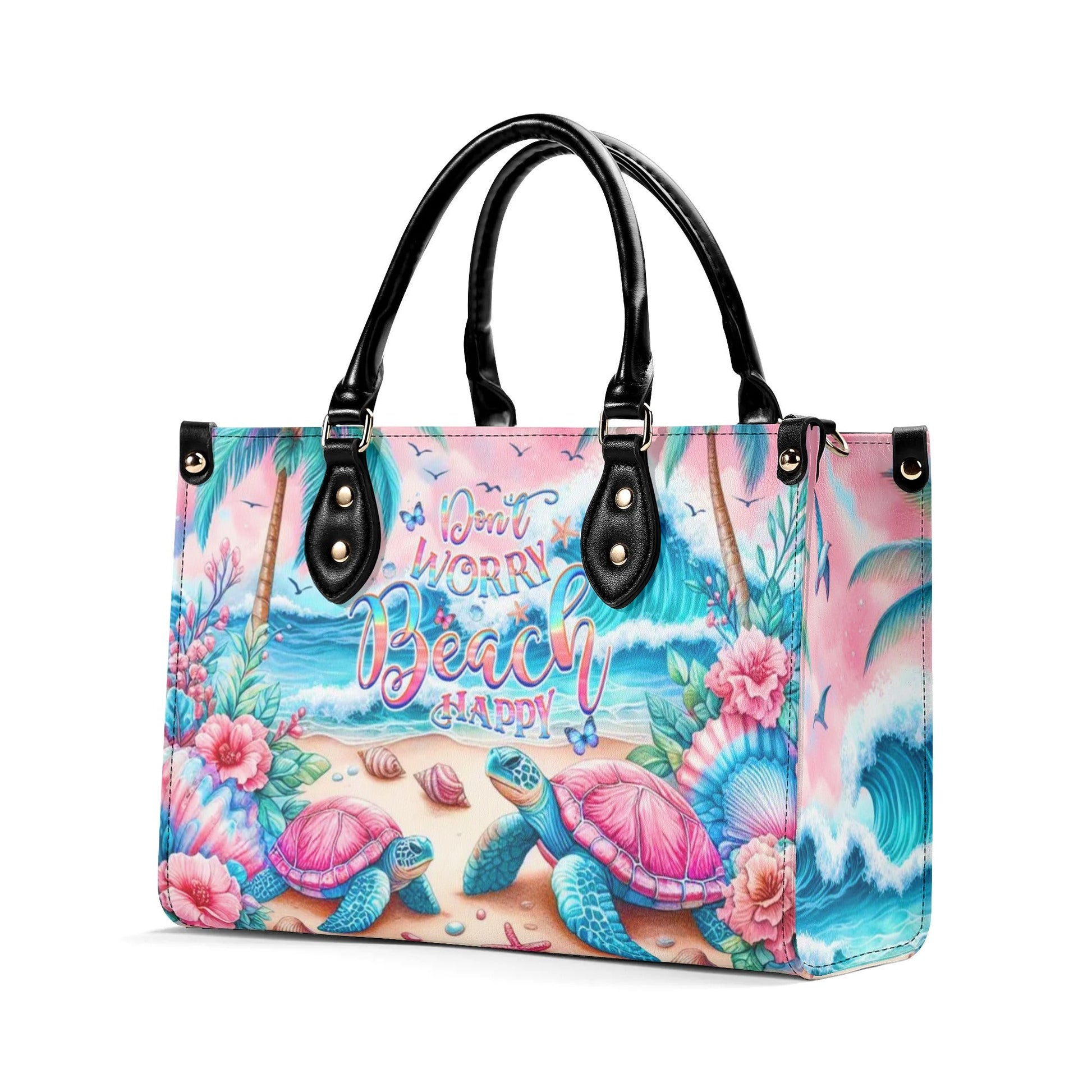 Bigcrowns DON'T WORRY BEACH HAPPY TURTLE LEATHER HANDBAG G3105244