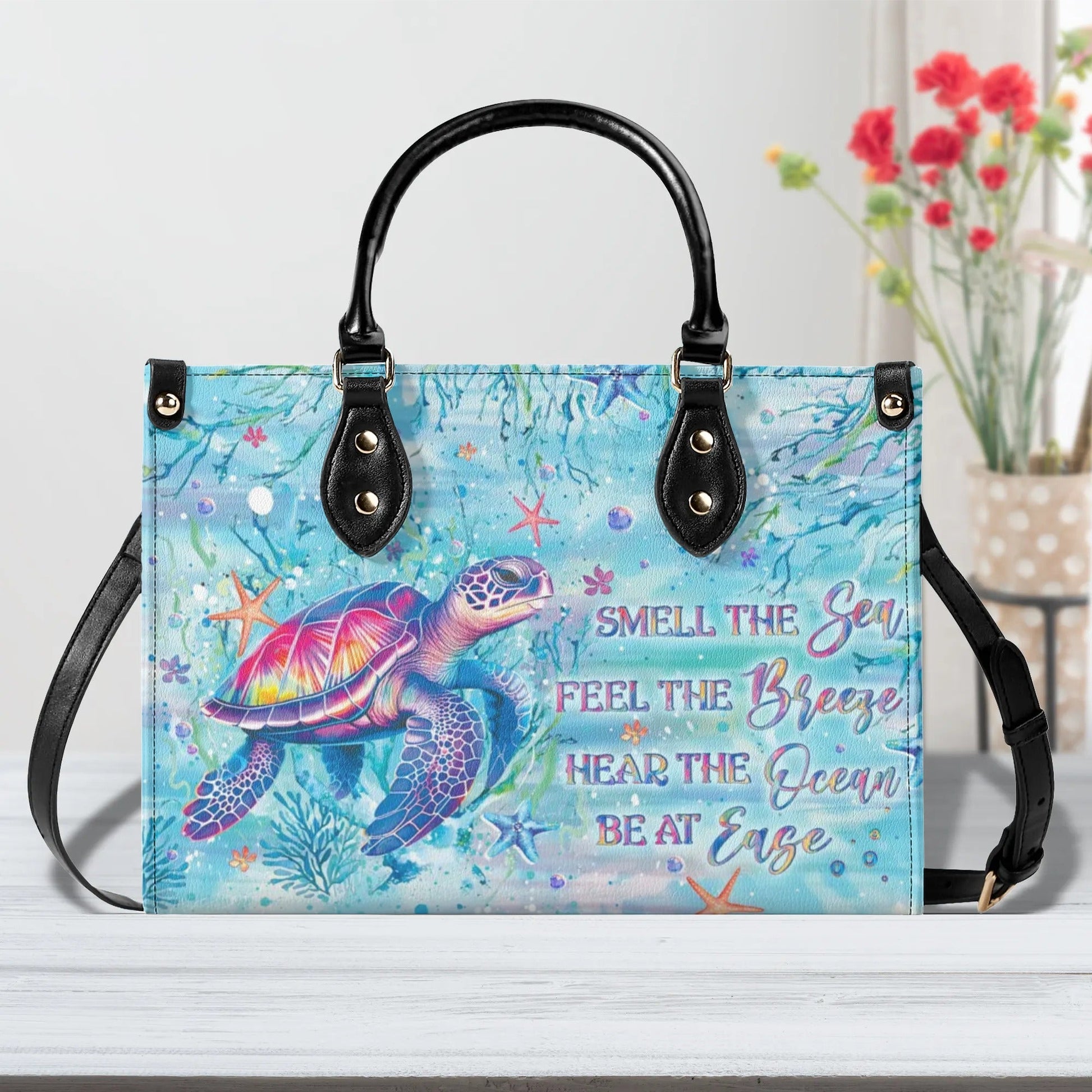 Bigcrowns SMELL THE SEA FEEL THE BREEZE TURTLE LEATHER HANDBAG T0508244