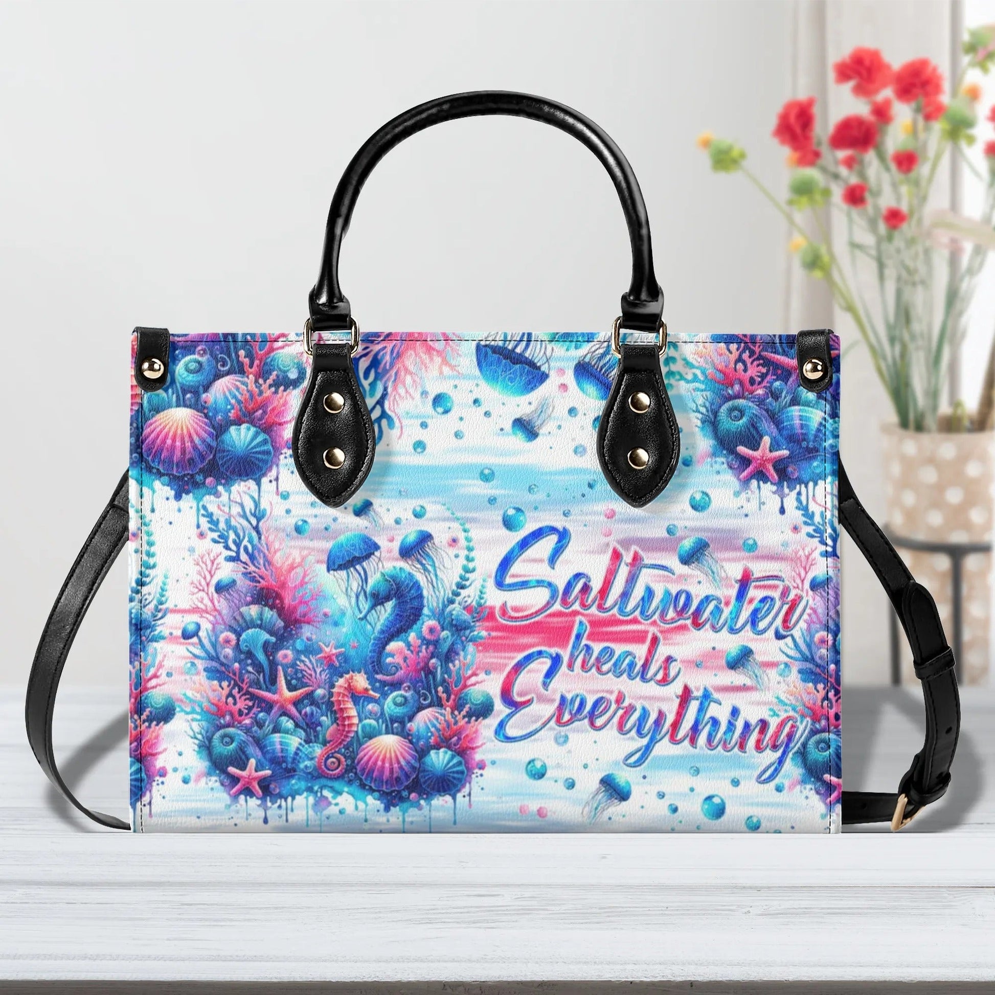 Bigcrowns SALTWATER HEALS EVERYTHING UNDERSEA LEATHER HANDBAG T1906245