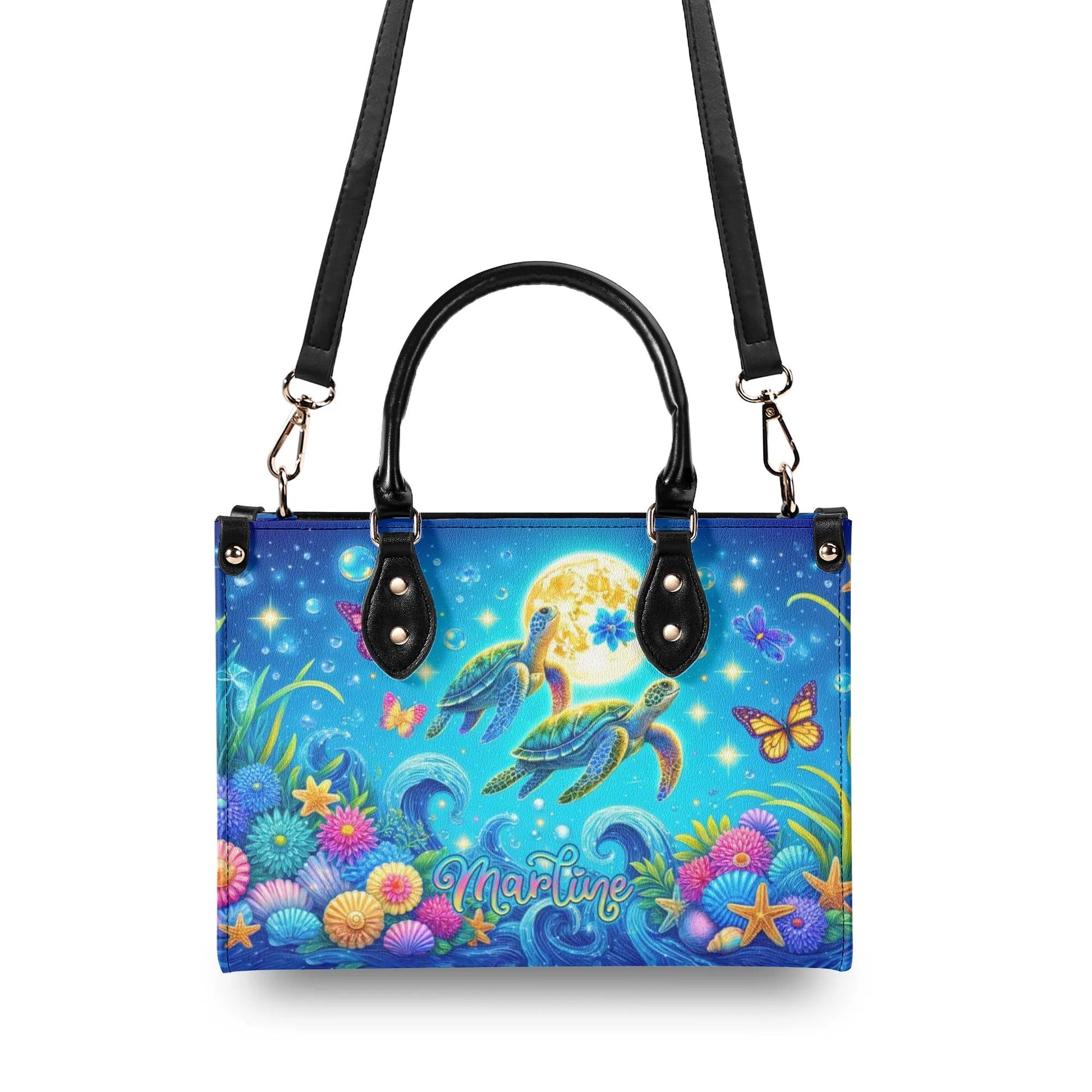 Bigcrowns SEA TURTLE FLORAL LEATHER HANDBAG R2406244