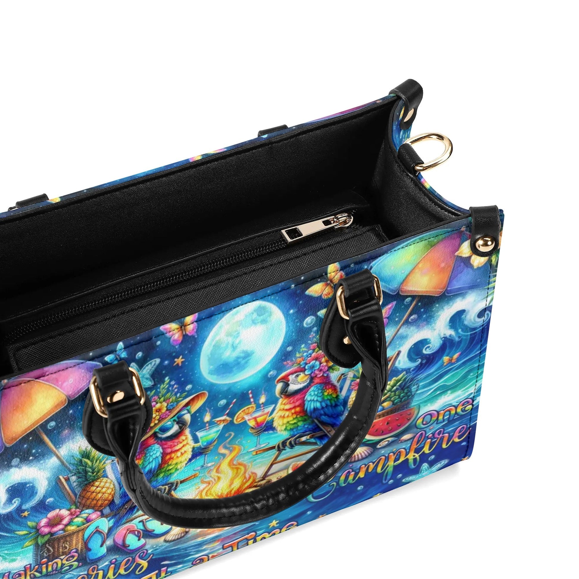 Bigcrowns MAKING MEMORIES ONE CAMPFIRE AT A TIME PARROT LEATHER HANDBAG Z0406245