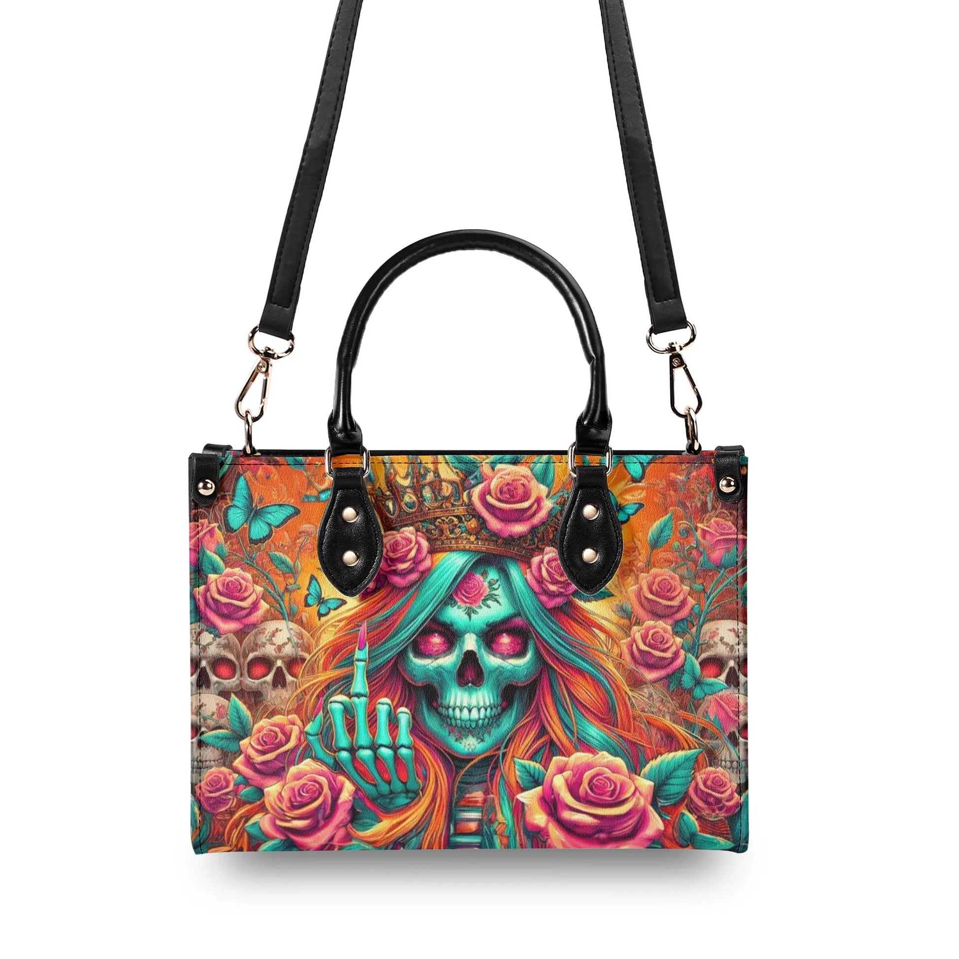 QUEEN SKULL LADY LEATHER HANDBAG - TLNZ2207242