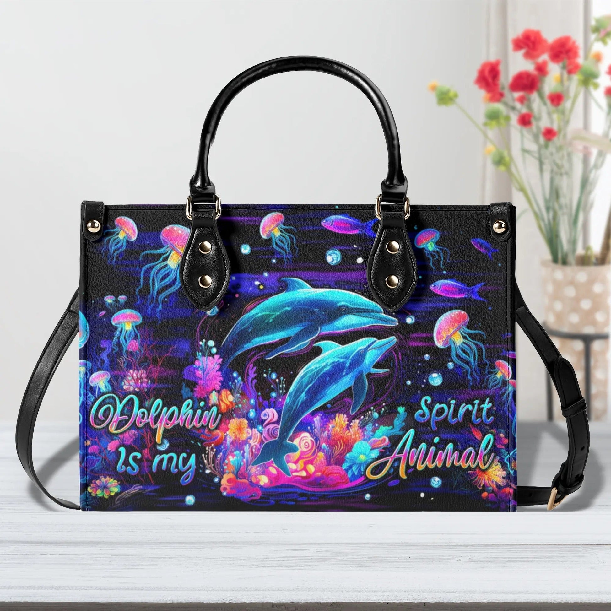 Bigcrowns DOLPHIN IS MY SPIRIT ANIMAL LEATHER HANDBAG W1306245