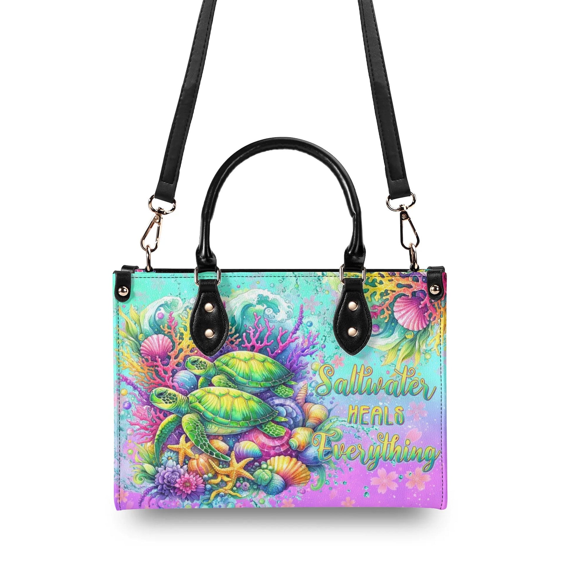 Bigcrowns SALTWATER HEALS EVERYTHING TURTLE LEATHER HANDBAG W3105243