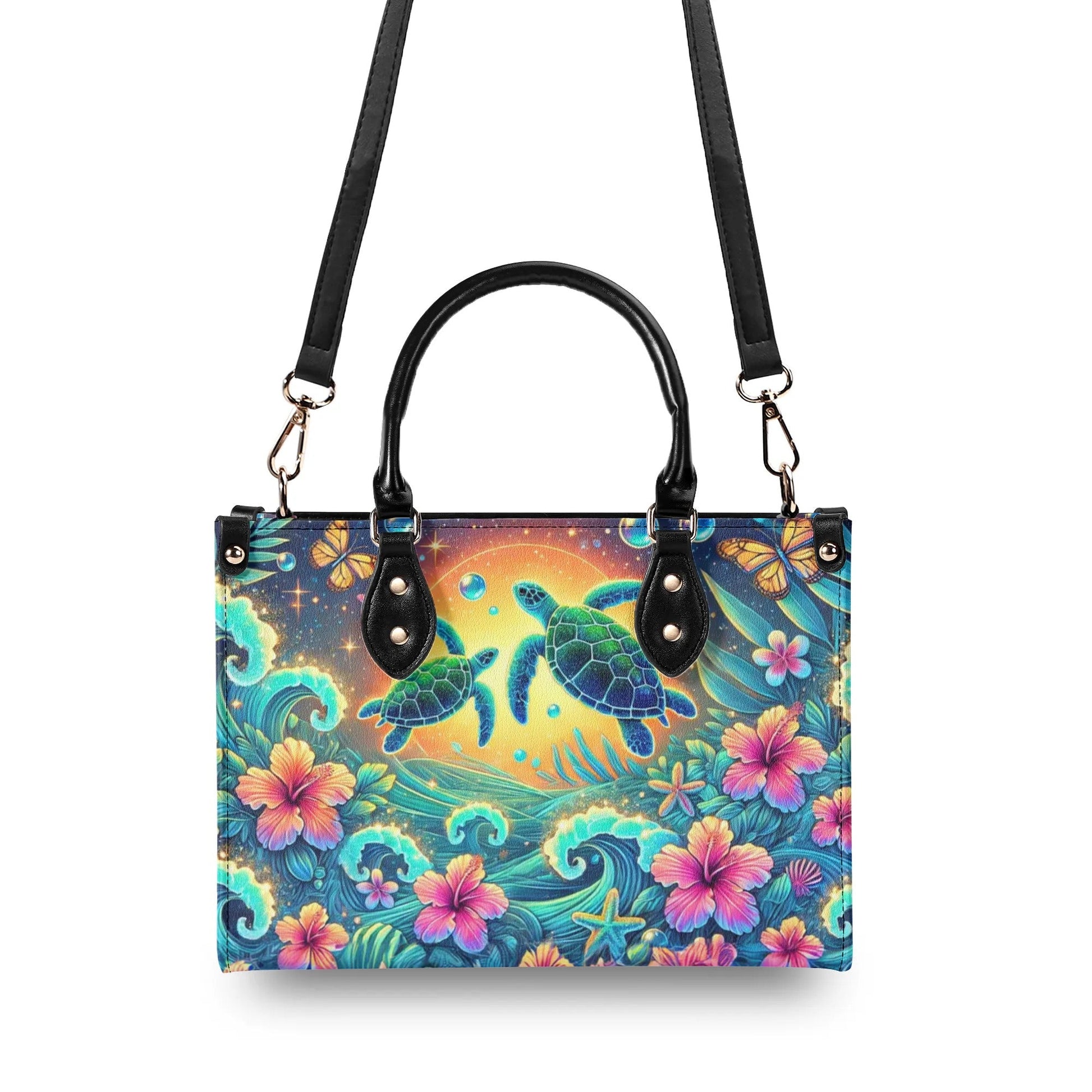 Bigcrowns SEA TURTLE FLOWER LEATHER HANDBAG Z1907244