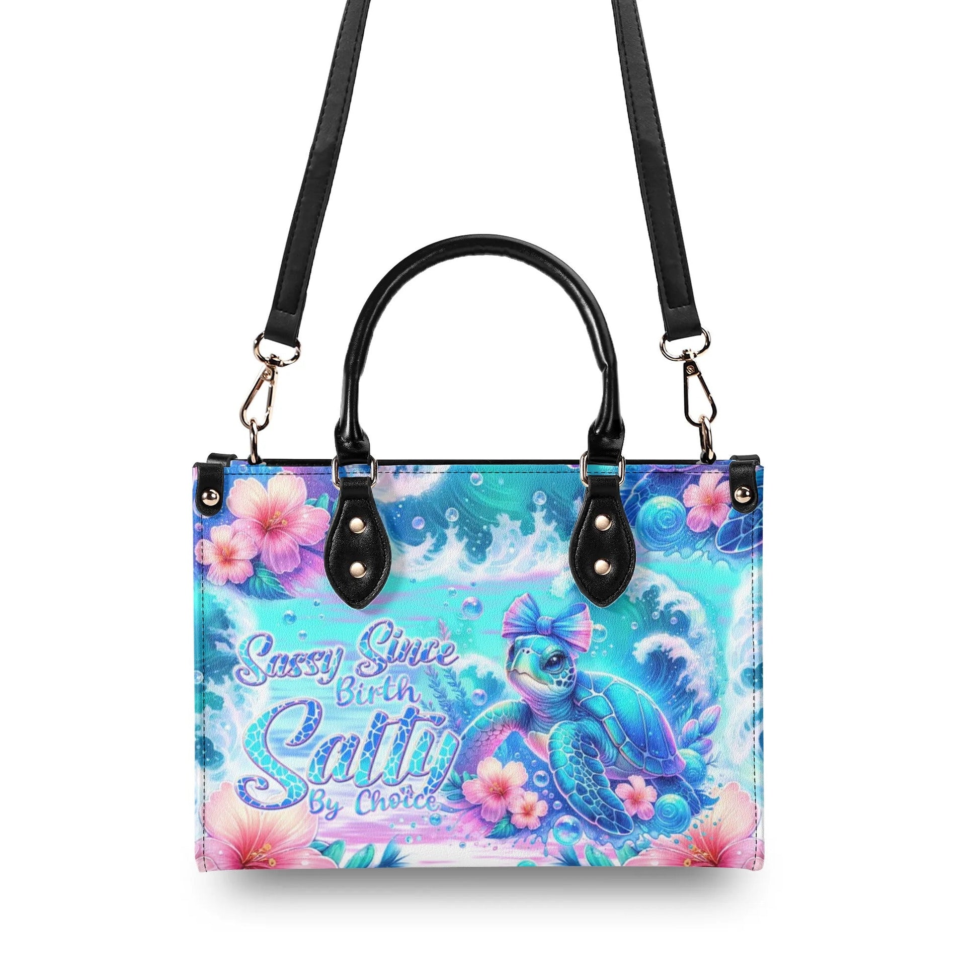 Bigcrowns SASSY SINCE BIRTH SALTY BY CHOICE TURTLE LEATHER HANDBAG T1408244