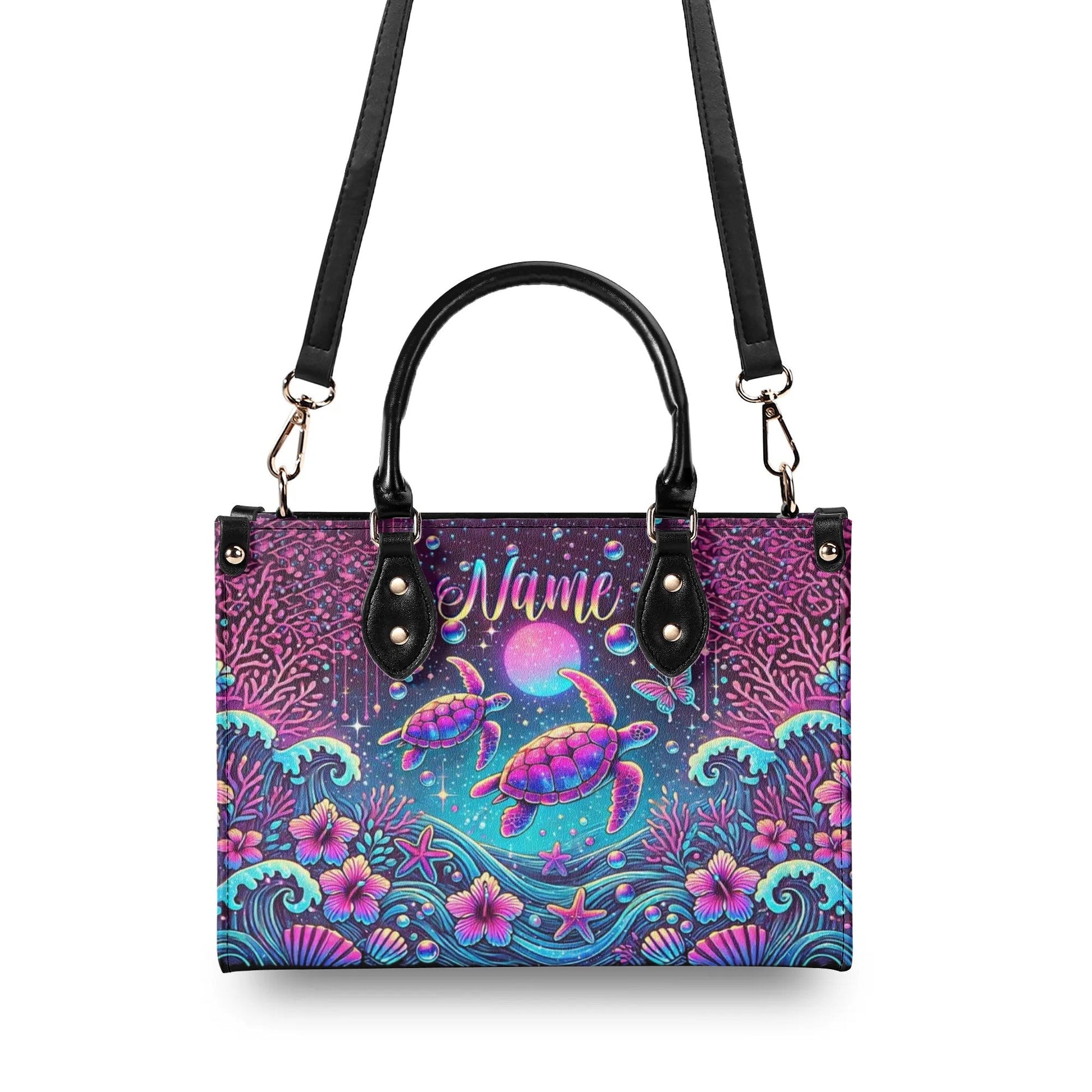 Bigcrowns SEA TURTLE UNDER MOON LEATHER HANDBAG TLPQ2307242