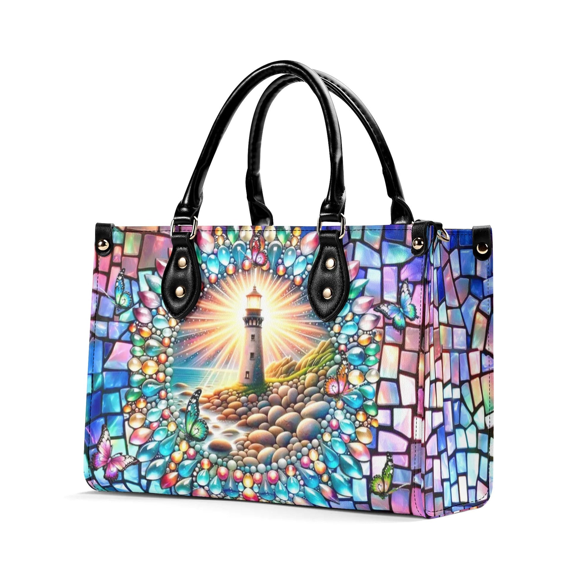 Bigcrowns LIGHTHOUSE STAINED GLASS LEATHER HANDBAG T1106242