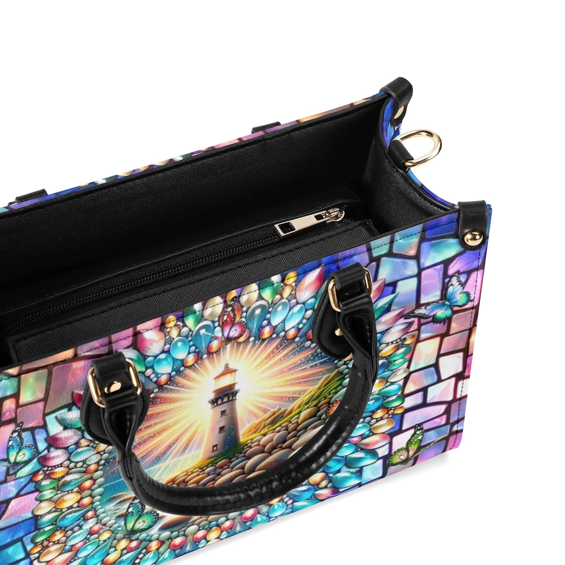 Bigcrowns LIGHTHOUSE STAINED GLASS LEATHER HANDBAG T1106242