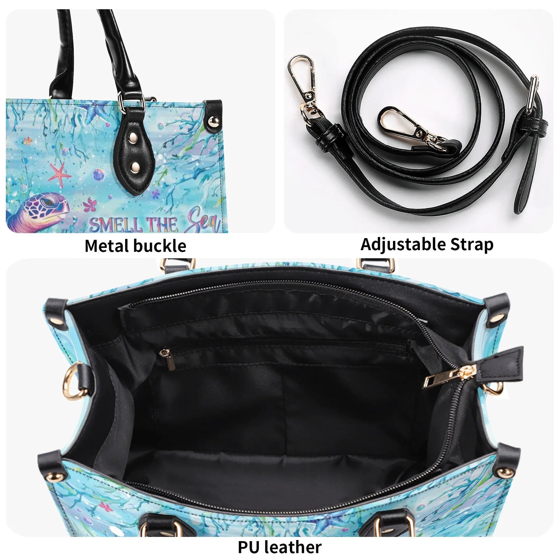 Bigcrowns SMELL THE SEA FEEL THE BREEZE TURTLE LEATHER HANDBAG T0508244