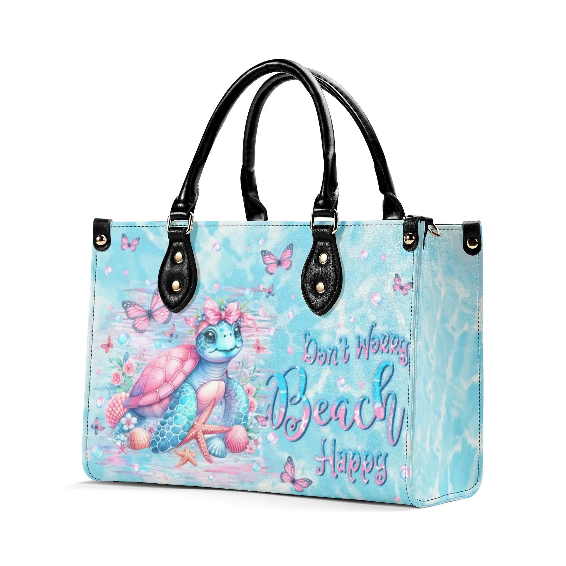 Bigcrowns DON'T WORRY BEACH HAPPY TURTLE LEATHER HANDBAG N2607244