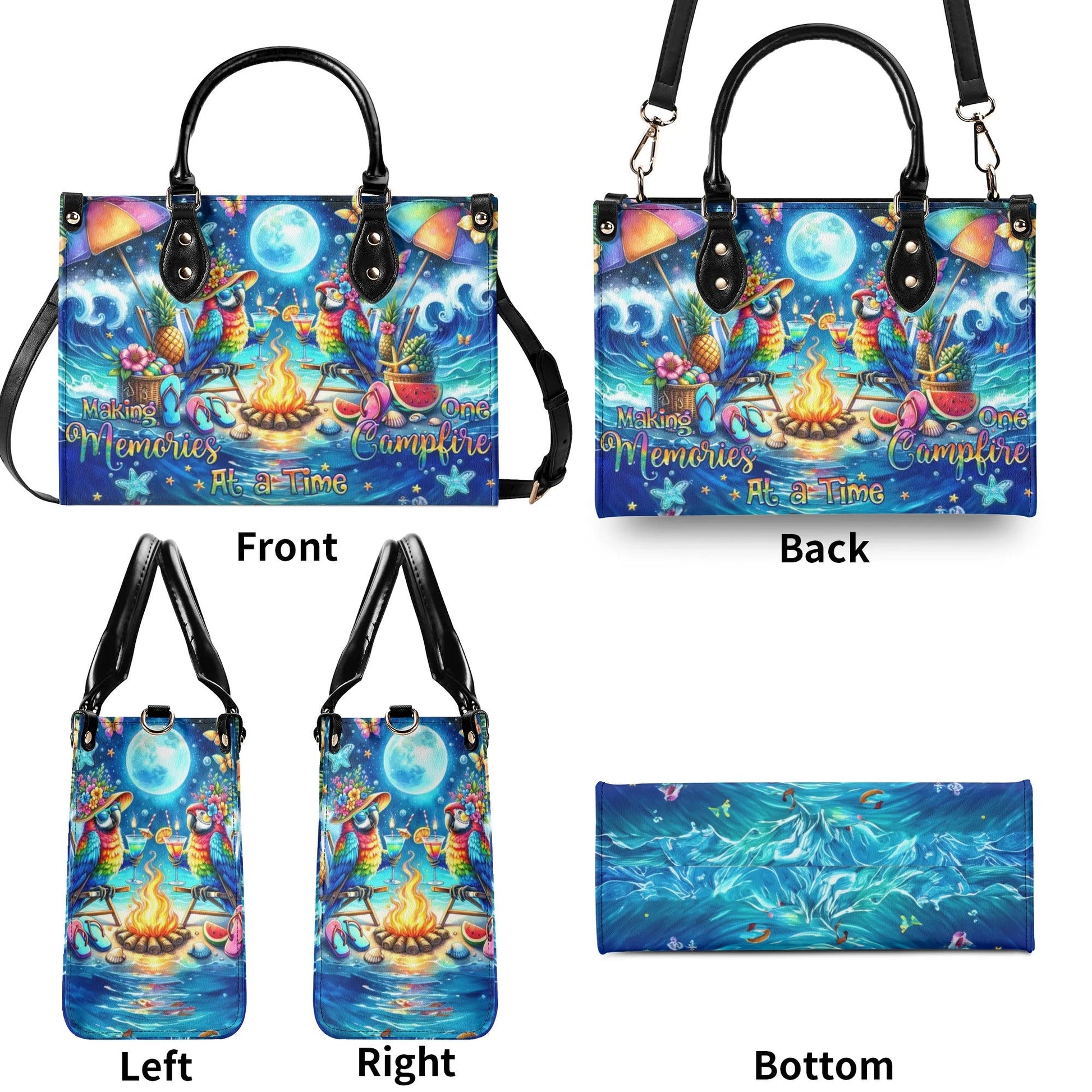 Bigcrowns MAKING MEMORIES ONE CAMPFIRE AT A TIME PARROT LEATHER HANDBAG Z0406245