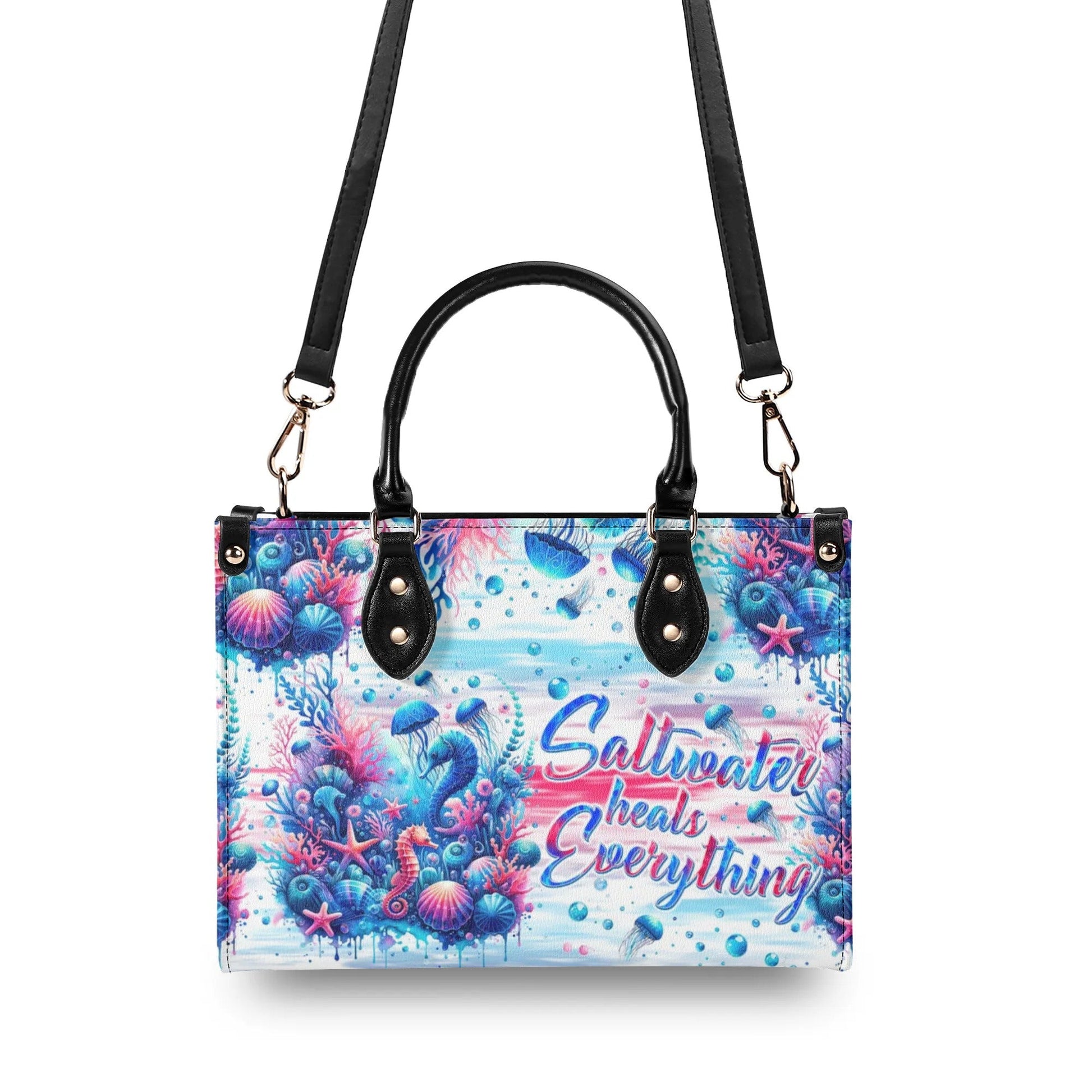 Bigcrowns SALTWATER HEALS EVERYTHING UNDERSEA LEATHER HANDBAG T1906245