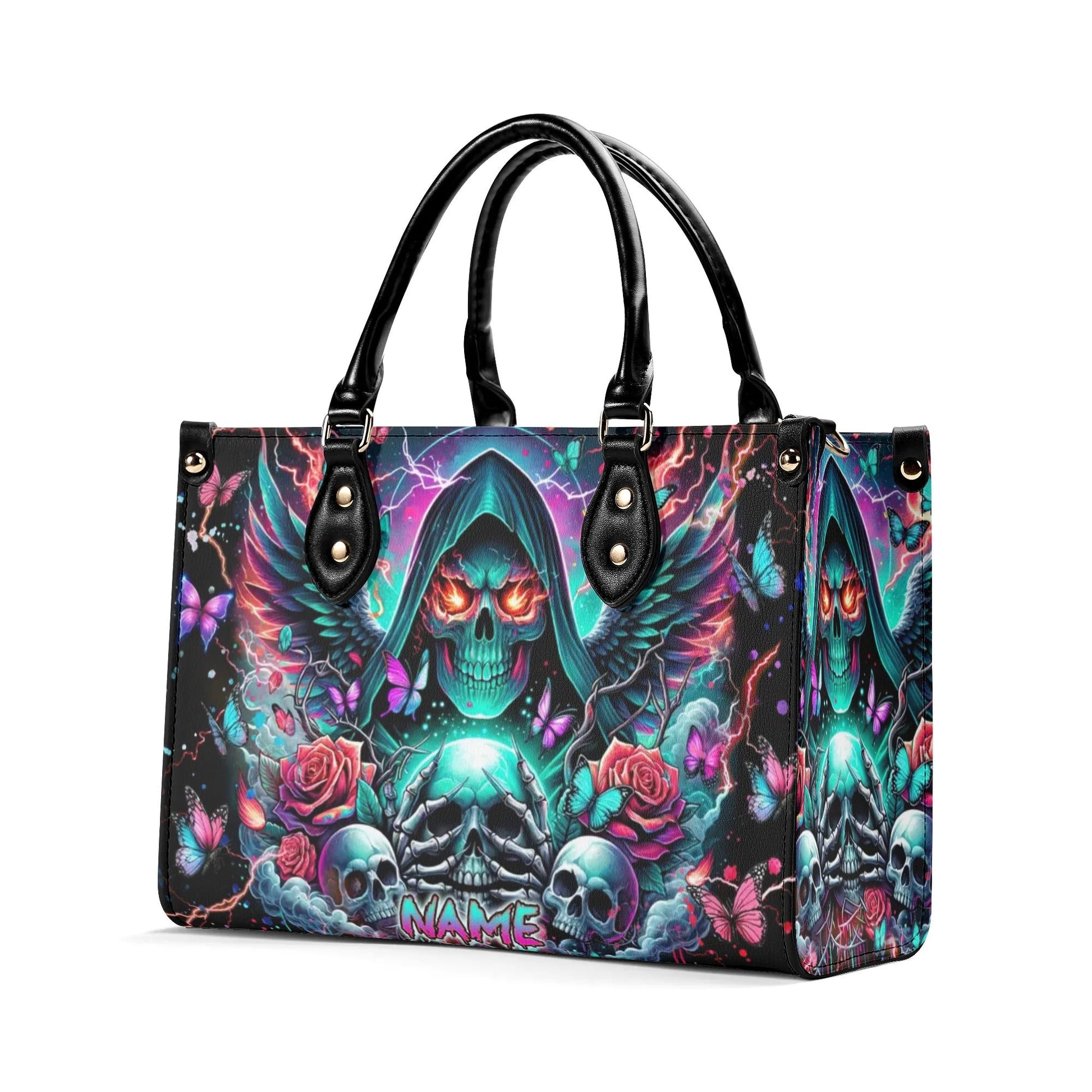 REAPER SKULL WINGS LEATHER HANDBAG - TLNZ1806245
