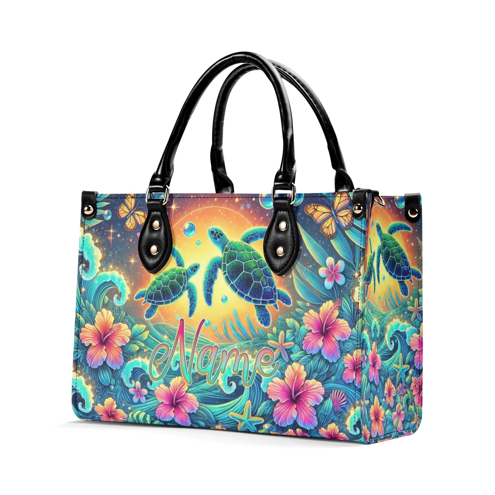 Bigcrowns SEA TURTLE FLOWER LEATHER HANDBAG Z1907244