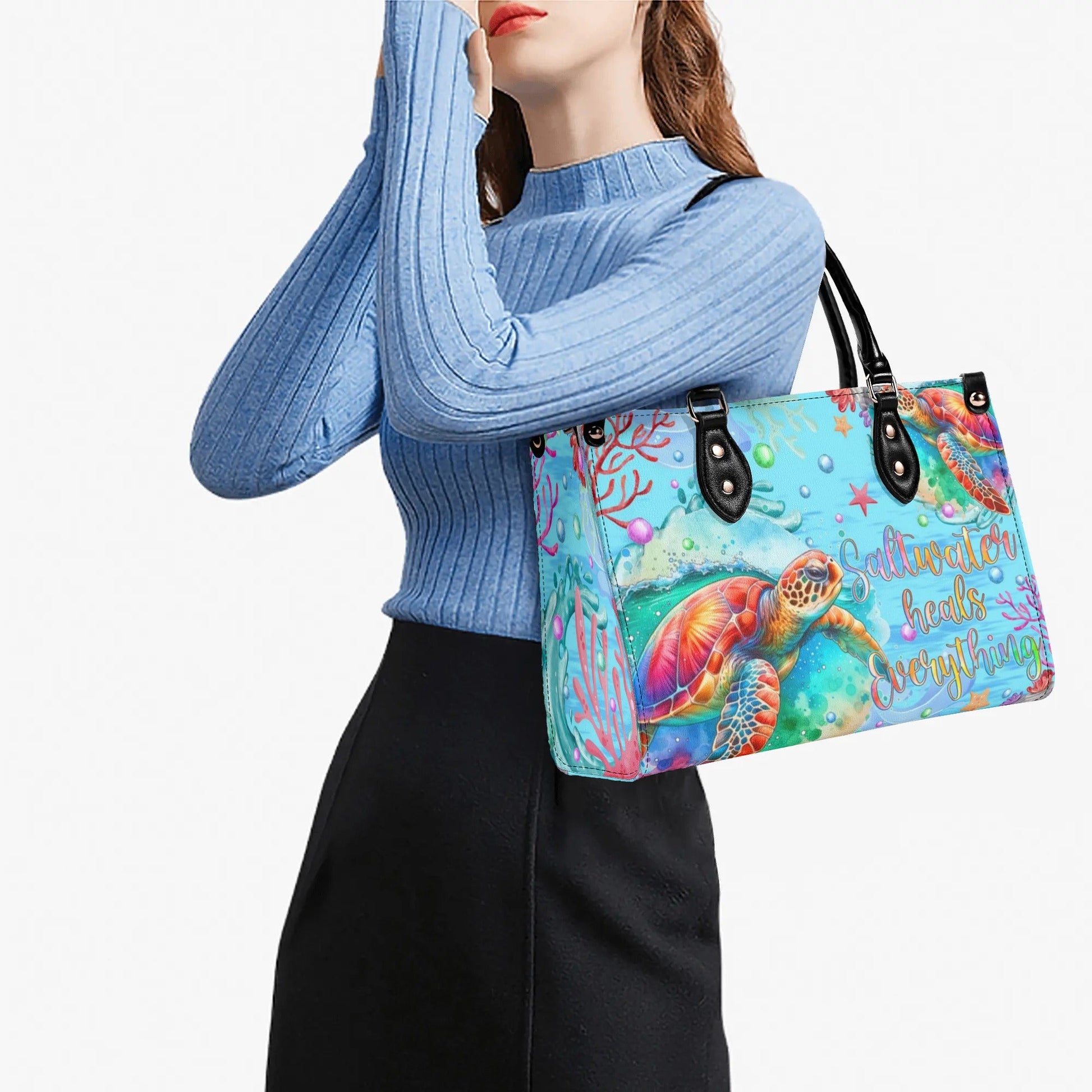 Bigcrowns SALTWATER HEALS EVERYTHING TURTLE LEATHER HANDBAG TYQY2705245