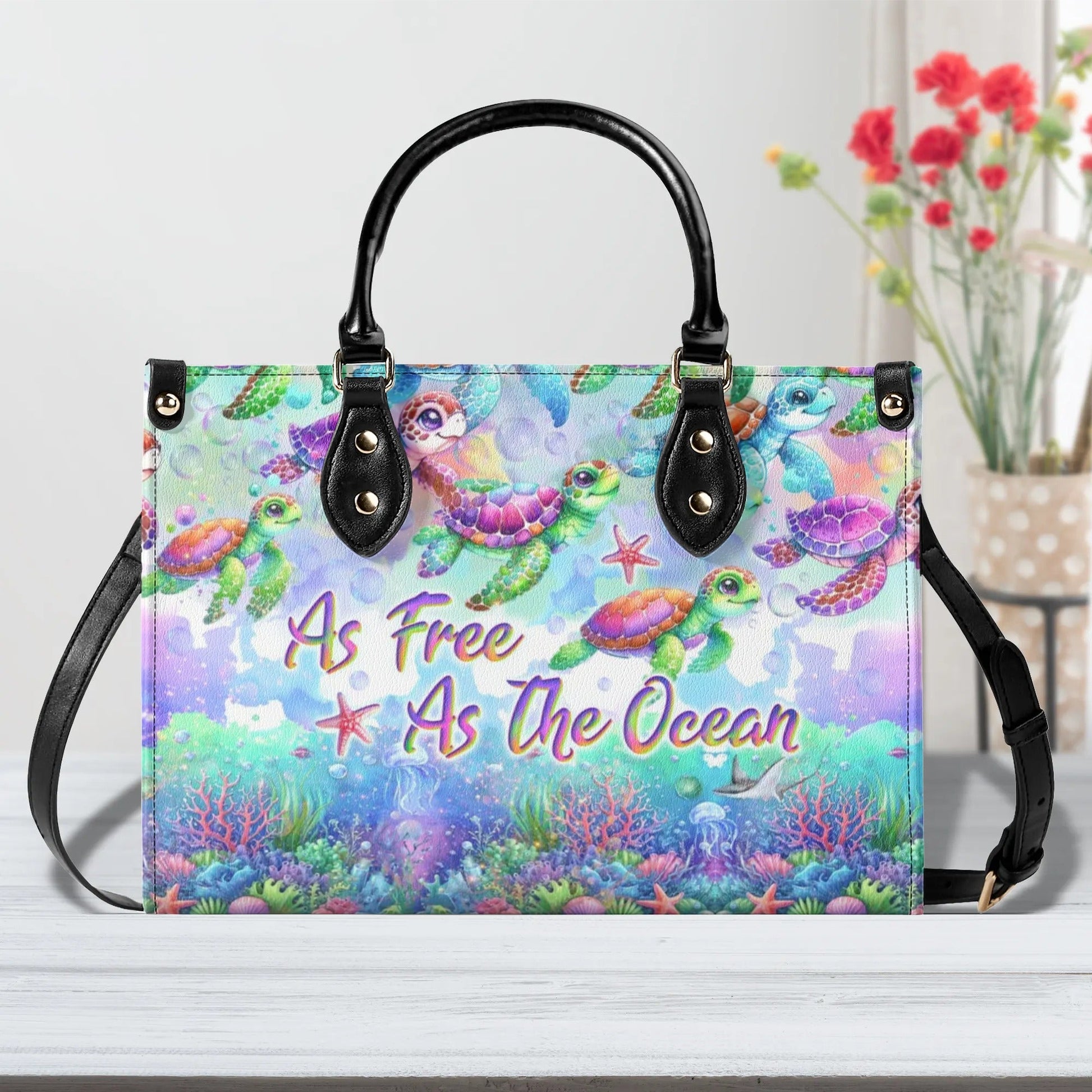 Bigcrowns AS FREE AS THE OCEAN TURTLE LEATHER HANDBAG T1306244