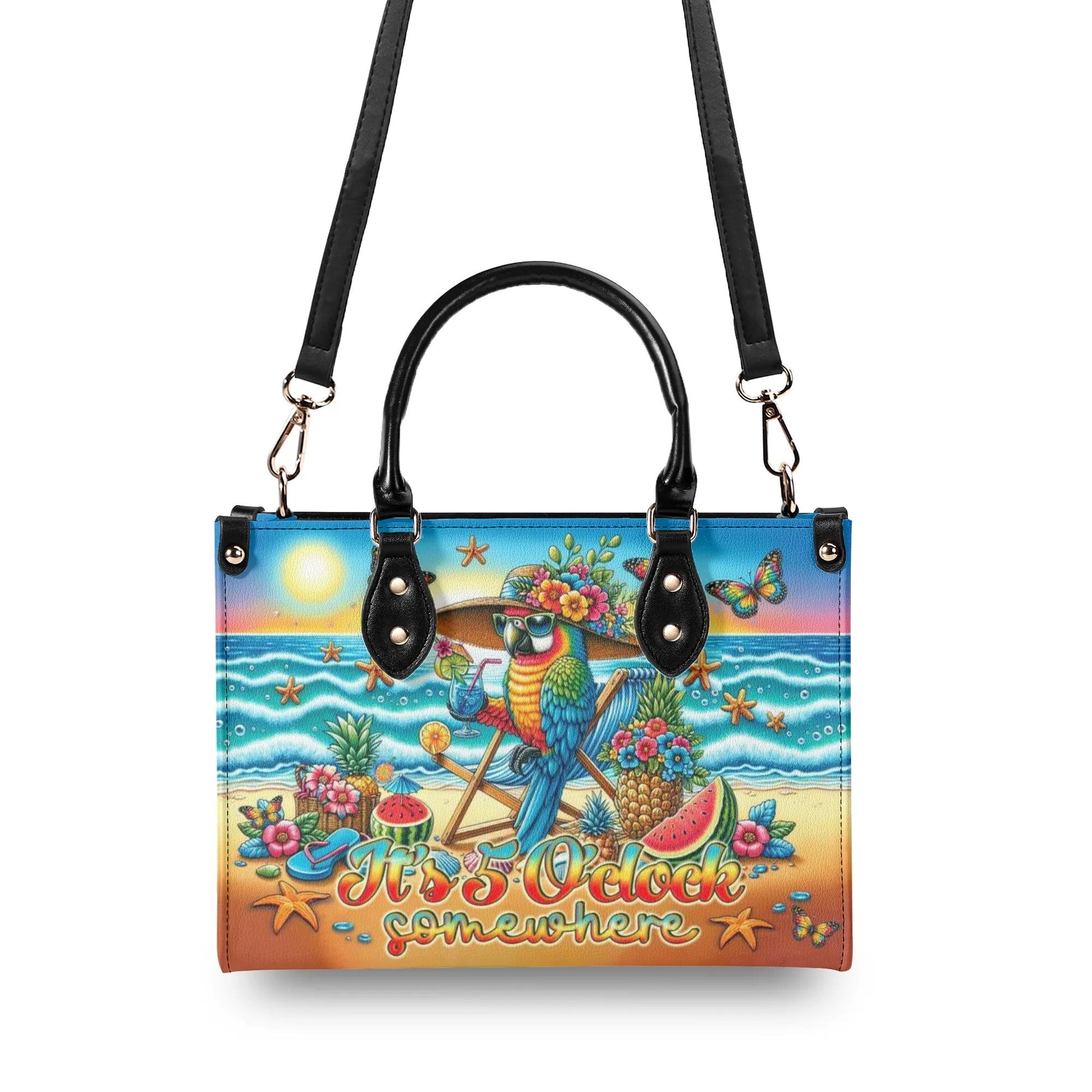 Bigcrowns IT'S 5 O'CLOCK SOMEWHERE PARROT LEATHER HANDBAG O0506243