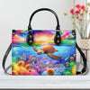 Bigcrowns AS FREE AS THE OCEAN TURTLE SUNFLOWERS LEATHER HANDBAG T1507241