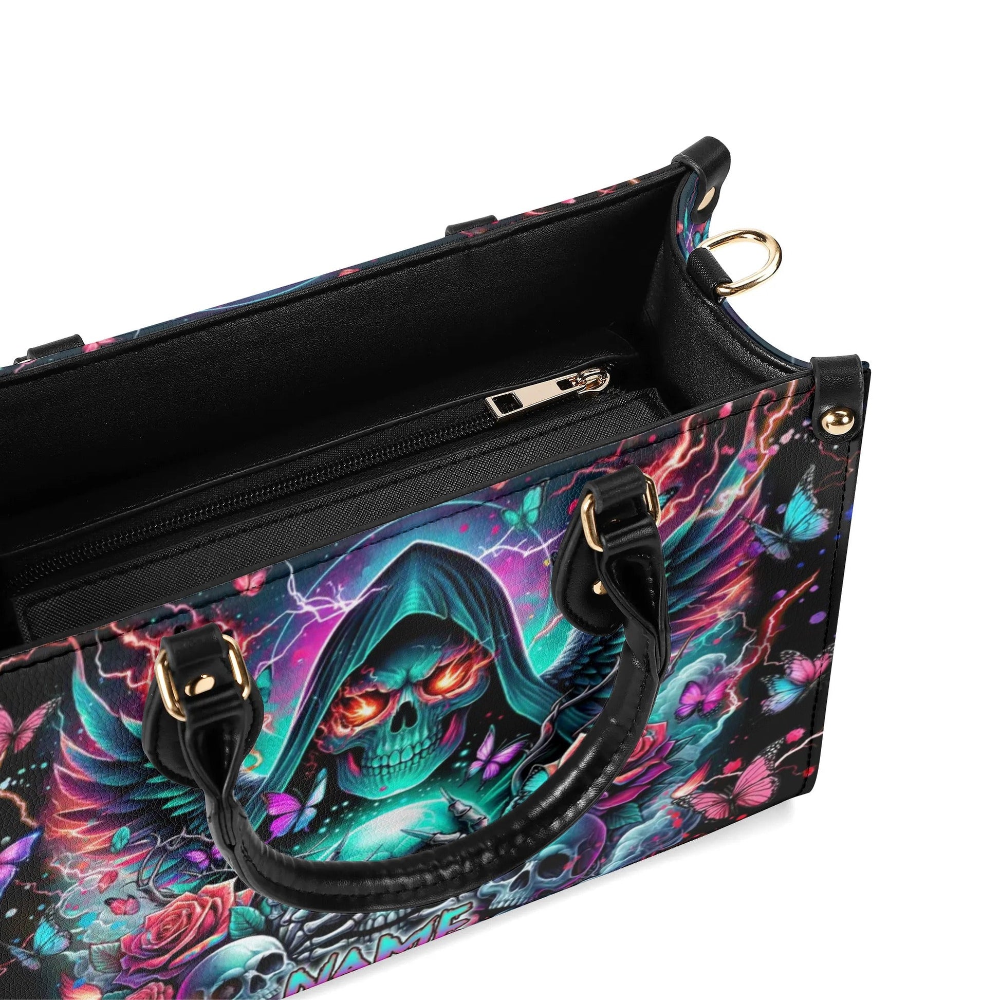 REAPER SKULL WINGS LEATHER HANDBAG - TLNZ1806245