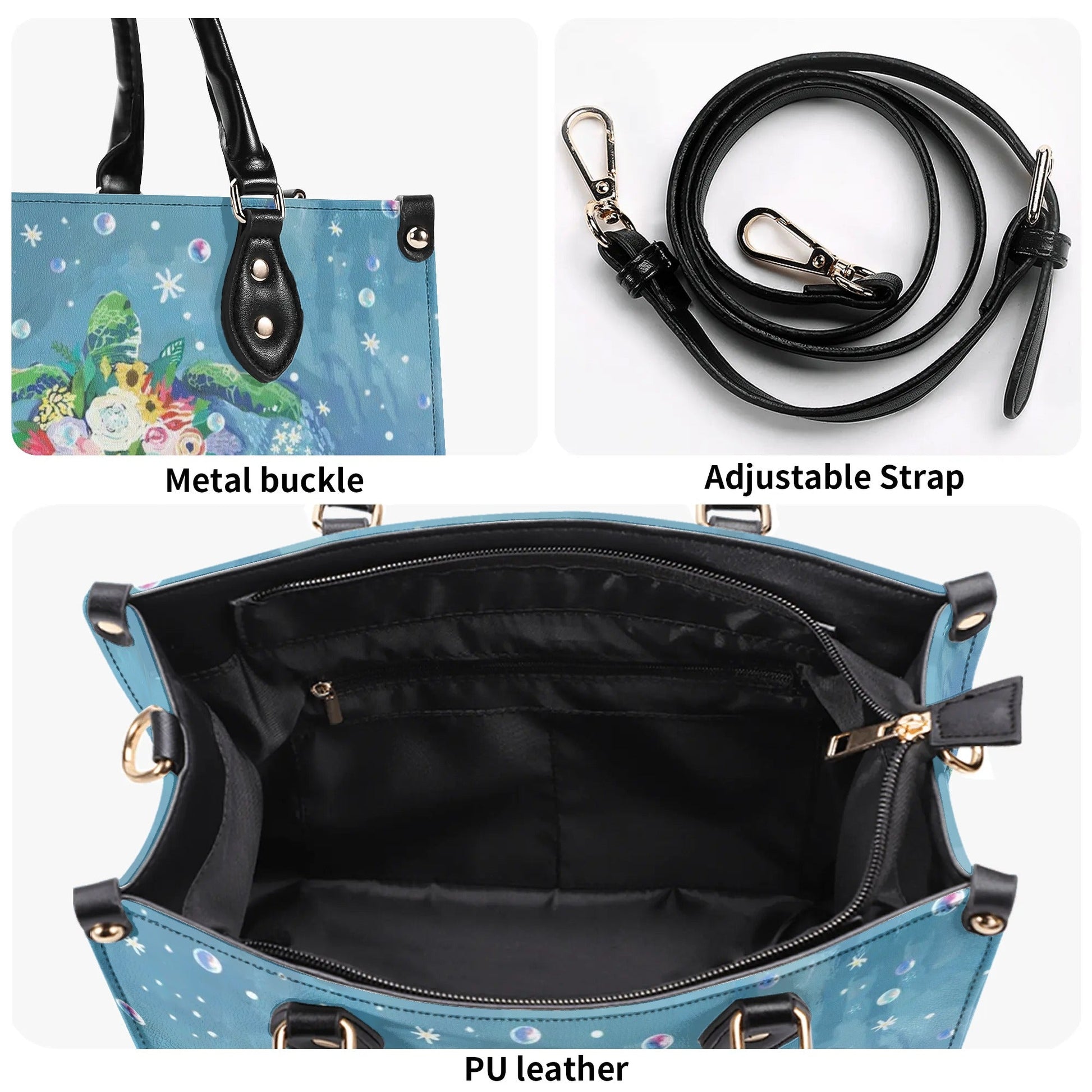 Bigcrowns AS FREE AS THE OCEAN TURTLE LEATHER HANDBAG TLPQ1009241