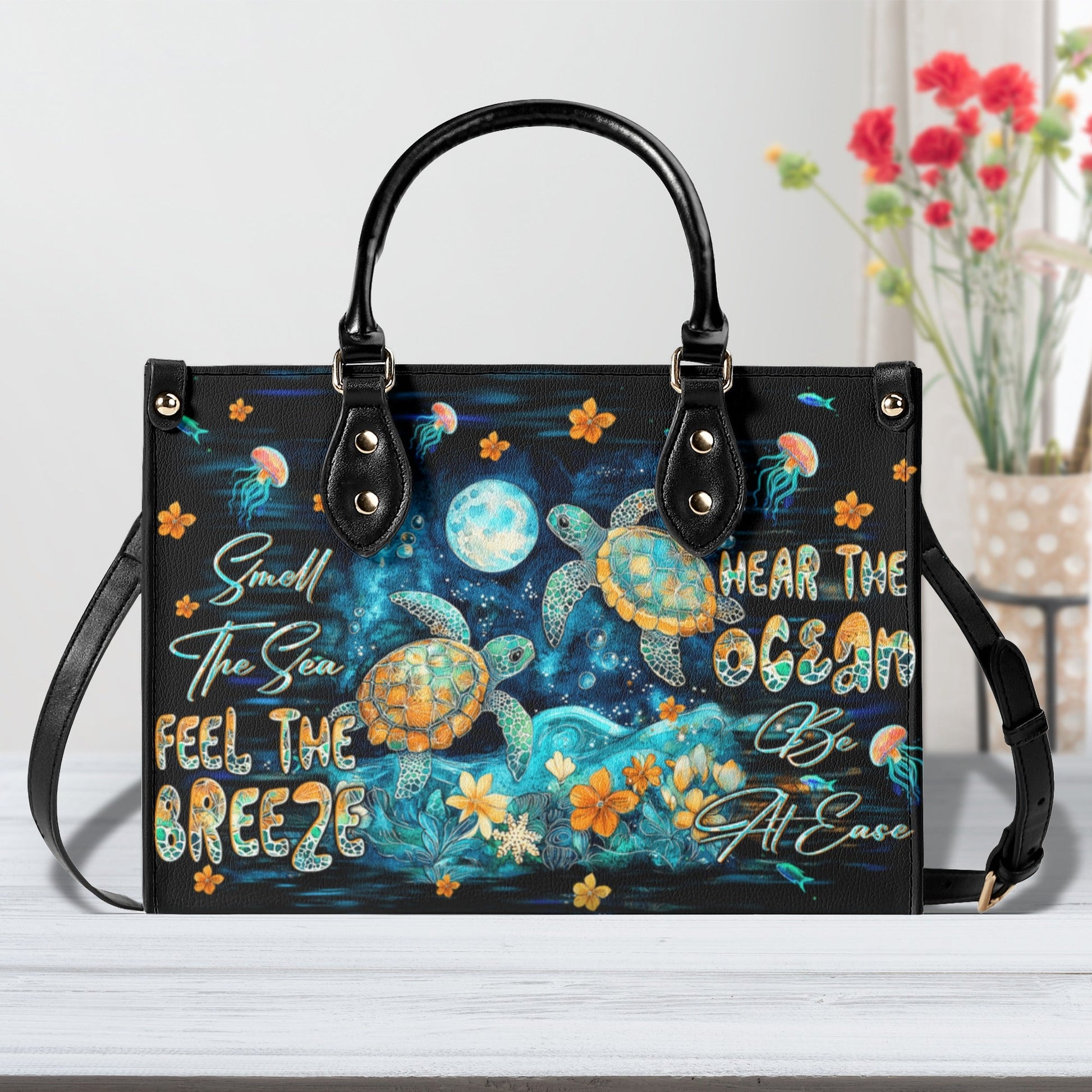 Bigcrowns SMELL THE SEA FEEL THE BREEZE TURTLE LEATHER HANDBAG W1610244