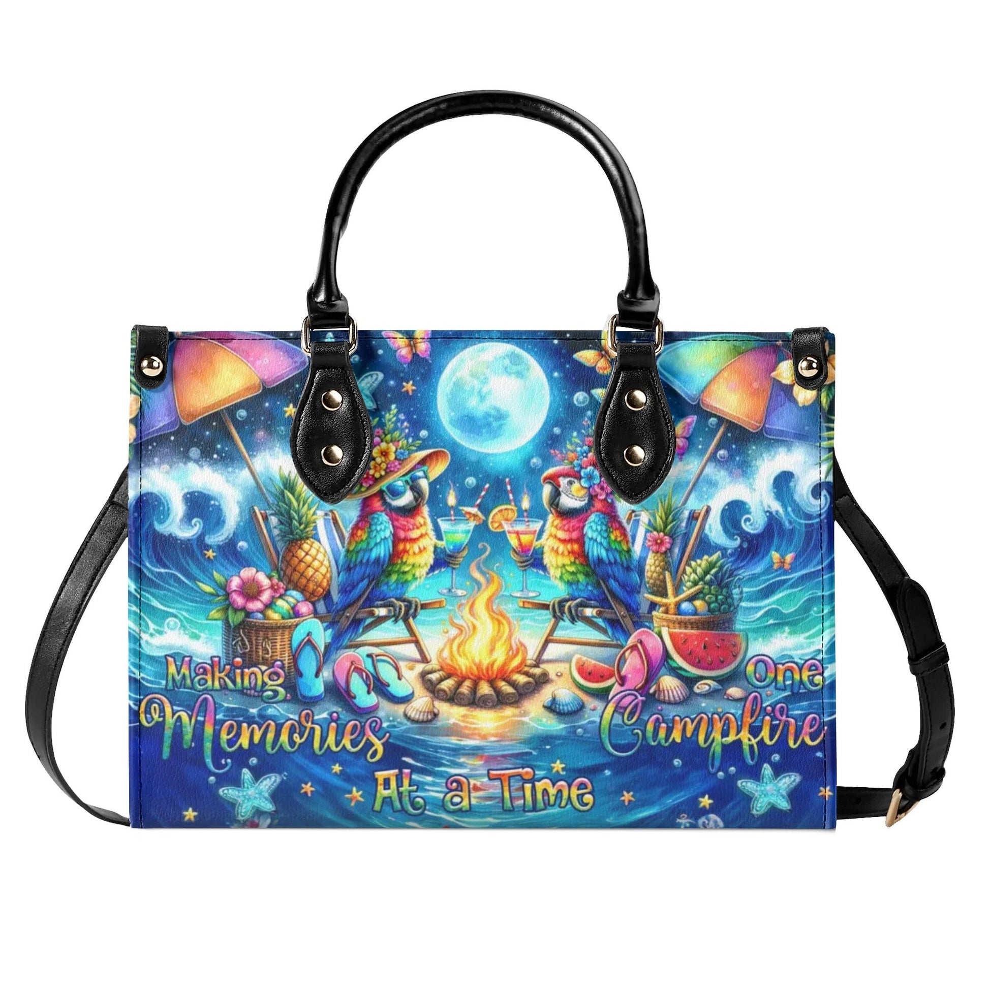 Bigcrowns MAKING MEMORIES ONE CAMPFIRE AT A TIME PARROT LEATHER HANDBAG Z0406245