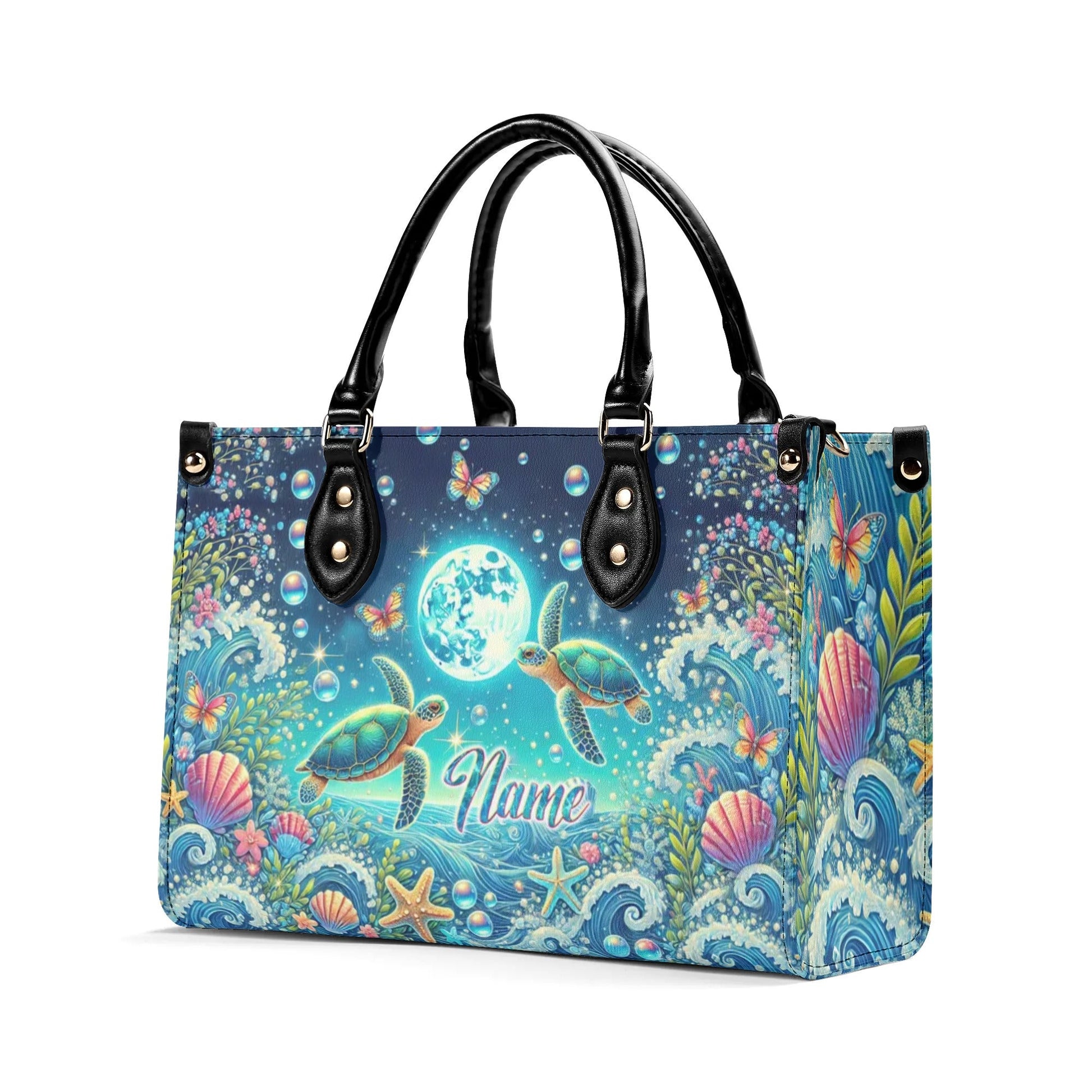 Bigcrowns SEA TURTLE MOON LEATHER HANDBAG T2606245