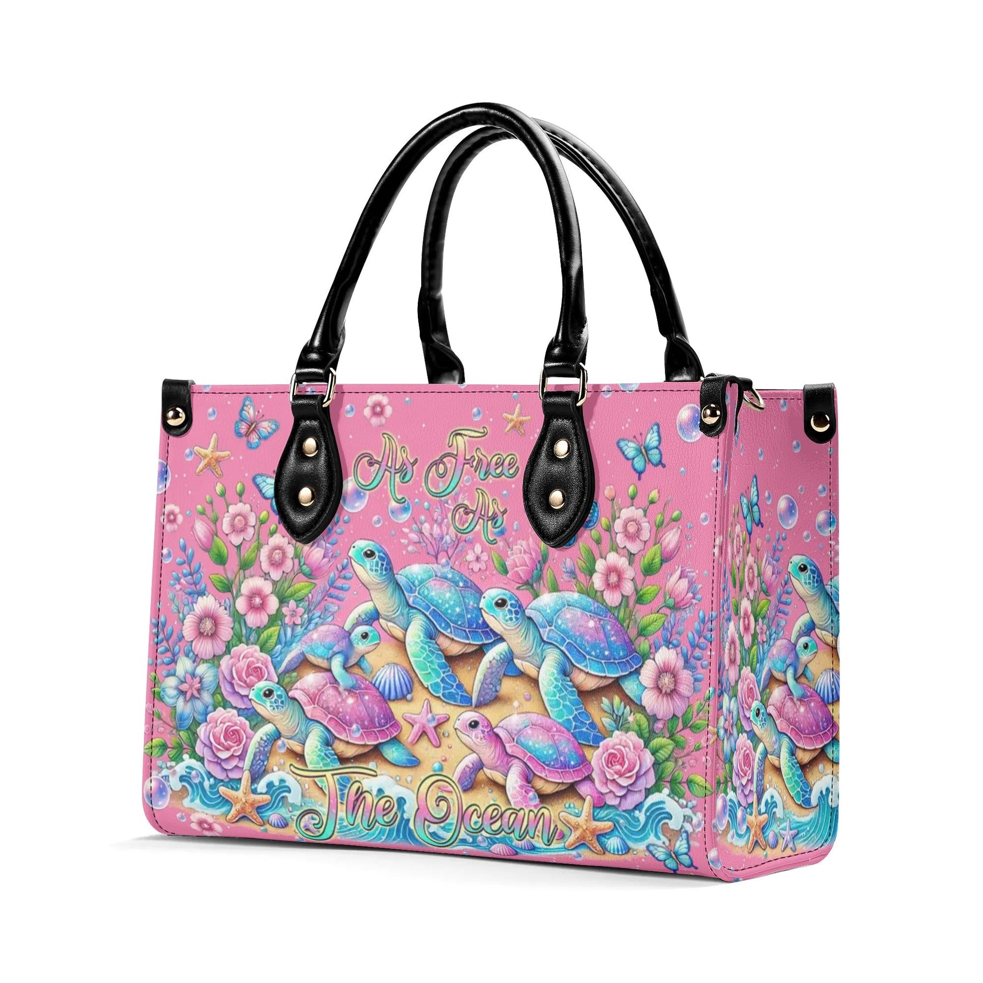 Bigcrowns AS FREE AS THE OCEAN TURTLE LEATHER HANDBAG TLPQ0907244