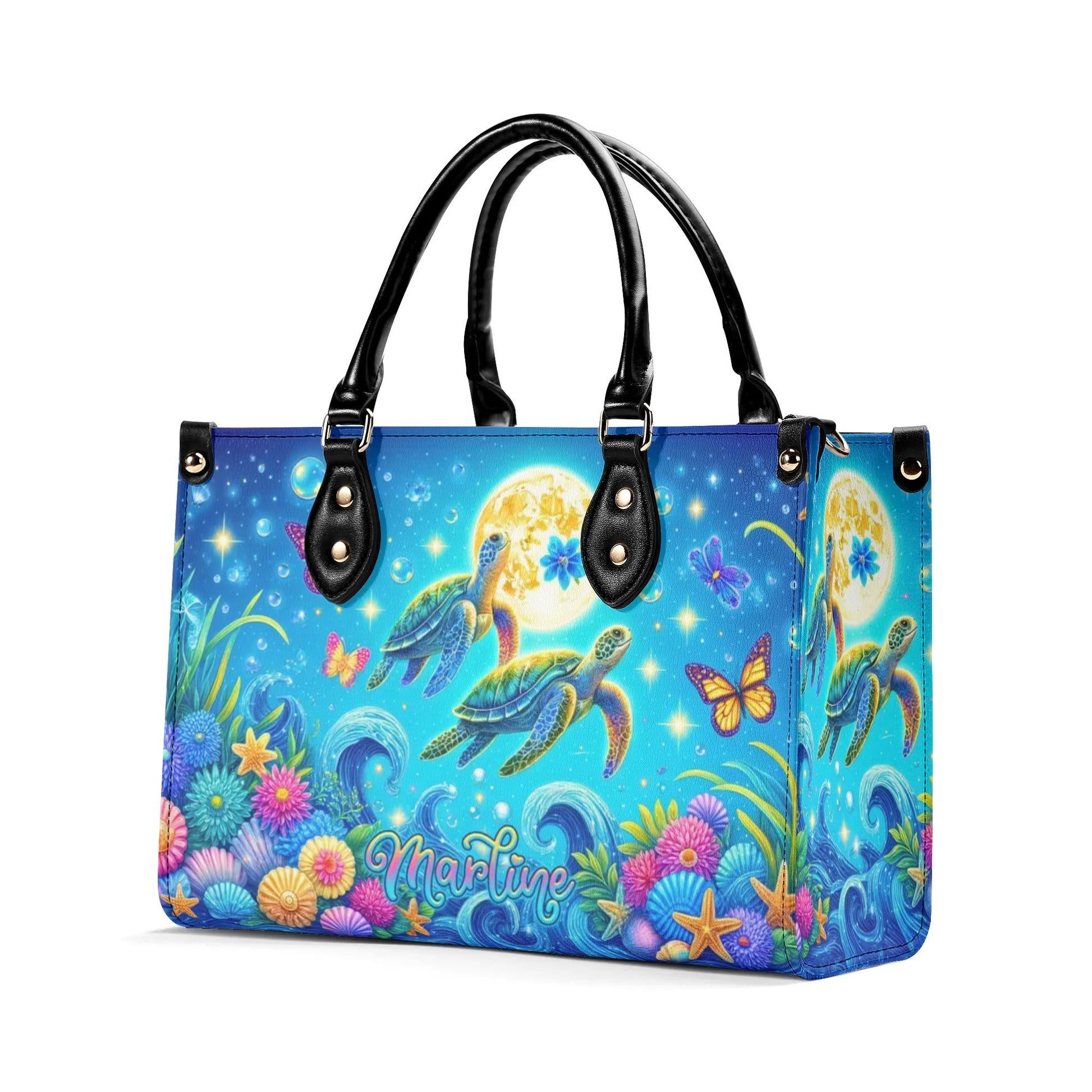 Bigcrowns SEA TURTLE FLORAL LEATHER HANDBAG R2406244