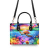 Bigcrowns AS FREE AS THE OCEAN TURTLE SUNFLOWERS LEATHER HANDBAG T1507241